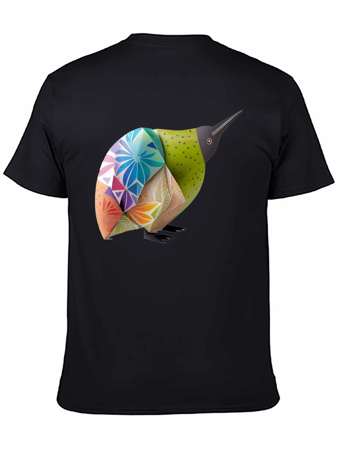 Black Geometric Bird Graphic Black T-Shirt view 4