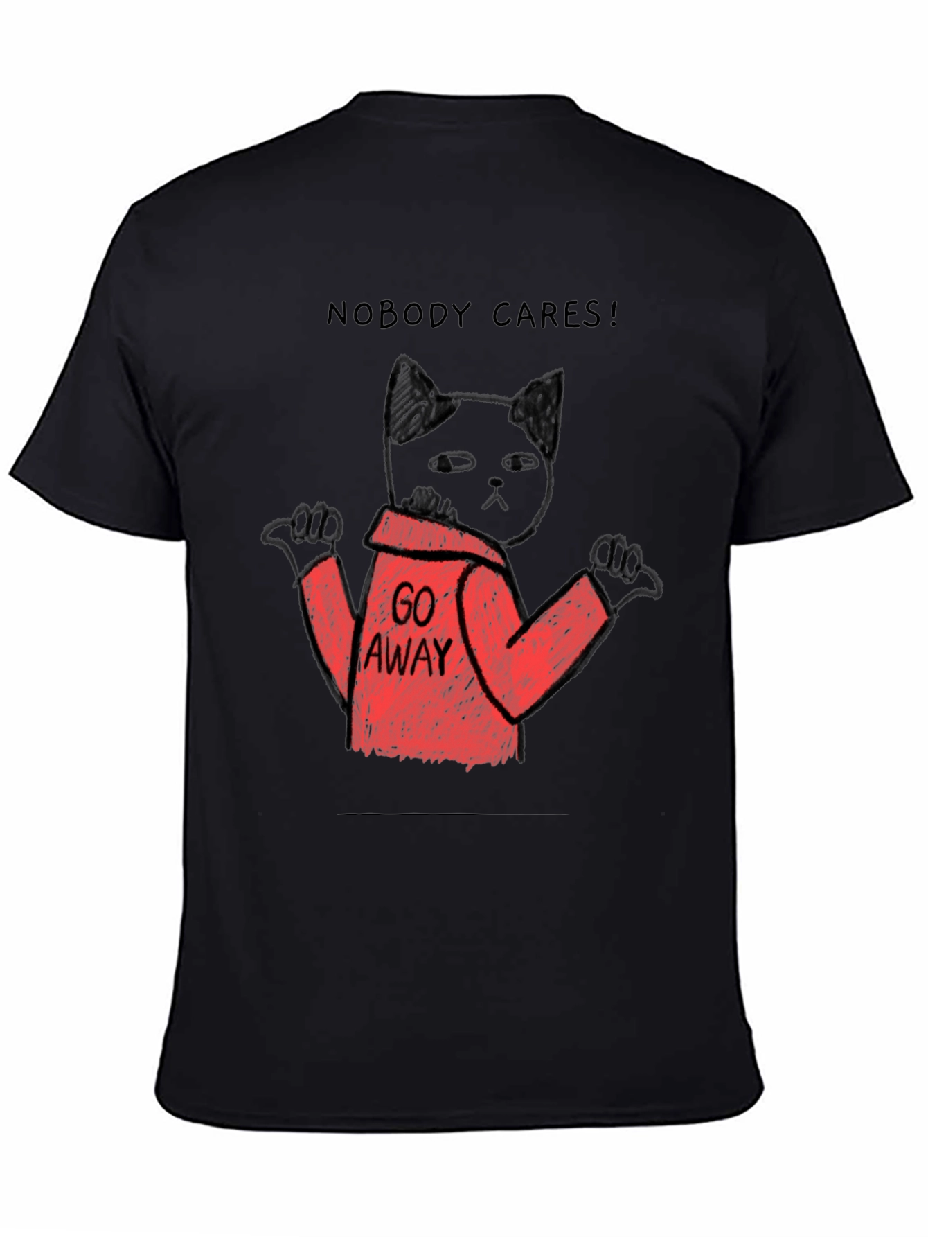 Black Nobody Cares Black Cat T-Shirt view 4