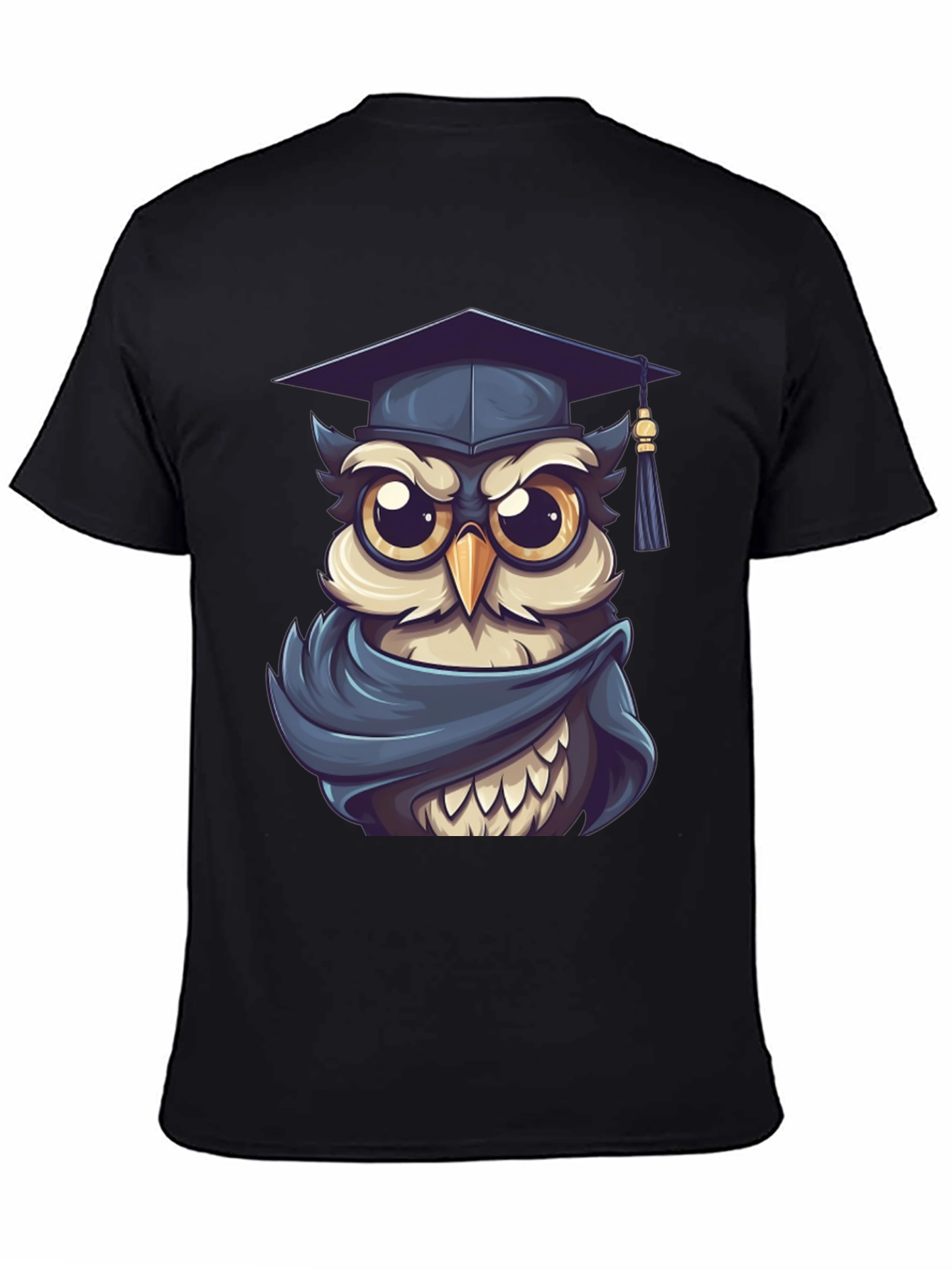 Black Graduation Owl Graphic Tee - Black Cotton Blend view 4