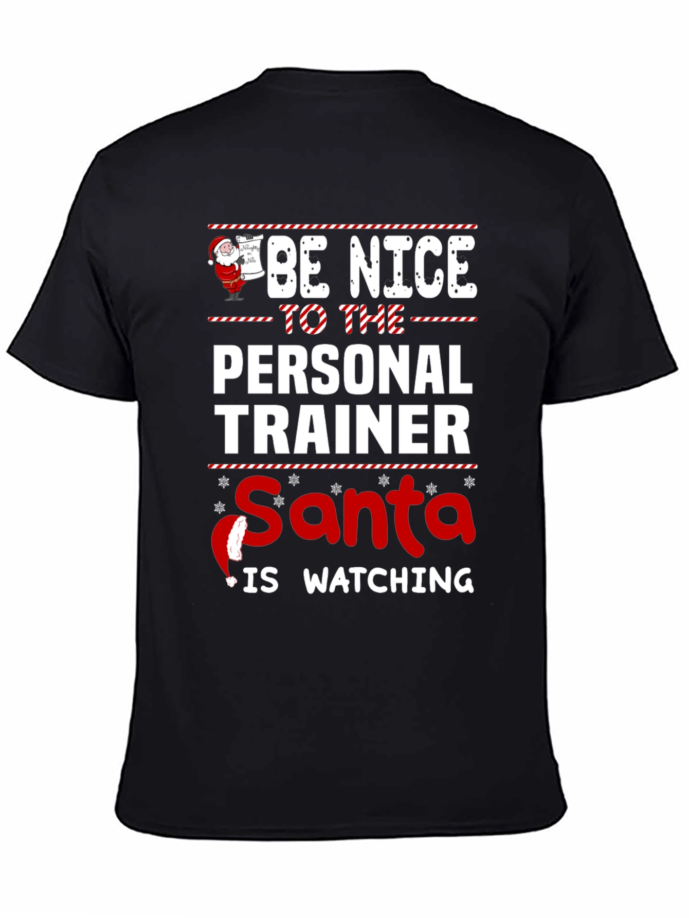 Black Funny Personal Trainer Santa Watching Christmas T-Shirt view 4