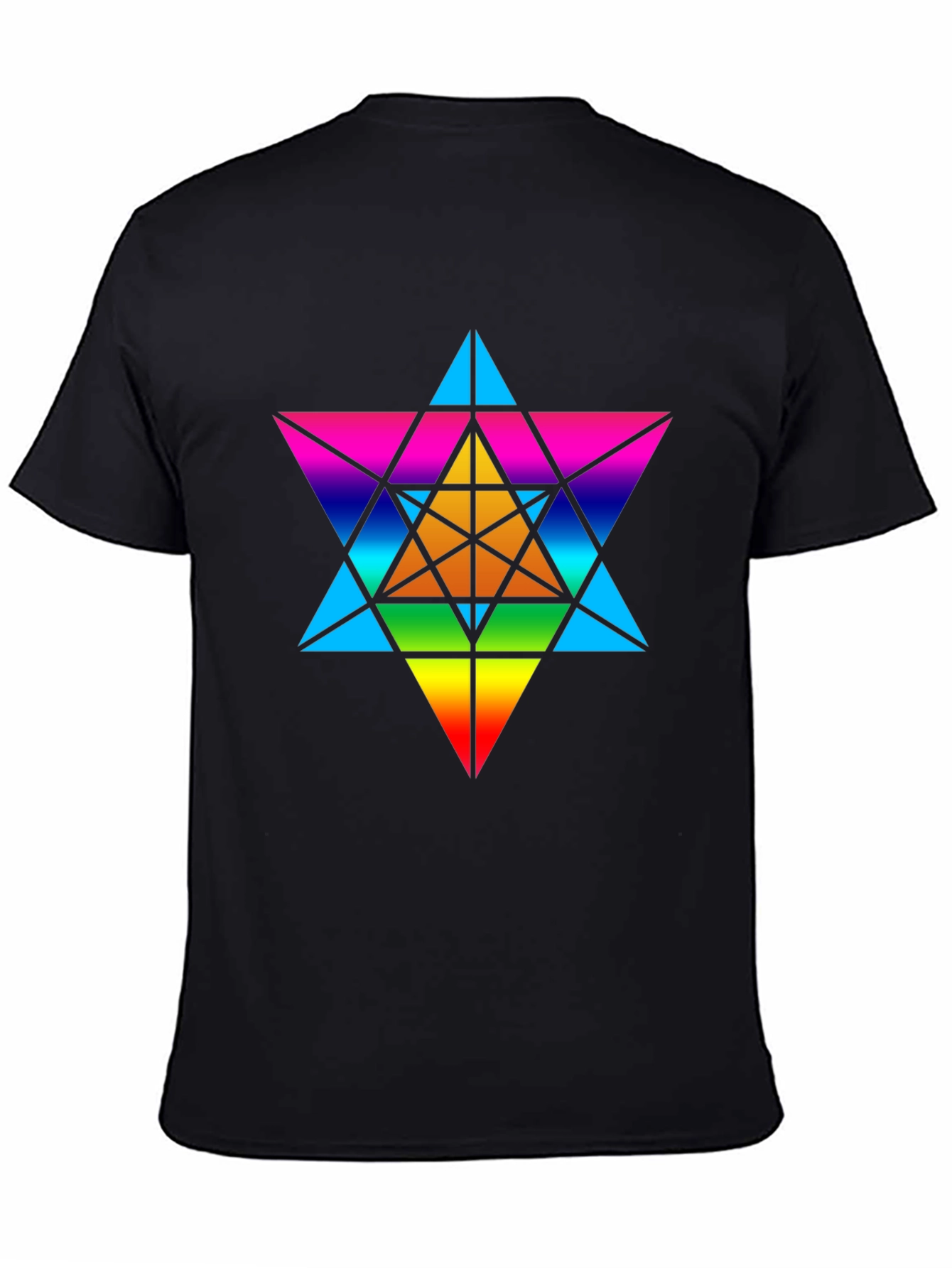 Black Rainbow Geometric Star T-Shirt - Unisex Black Tee view 4