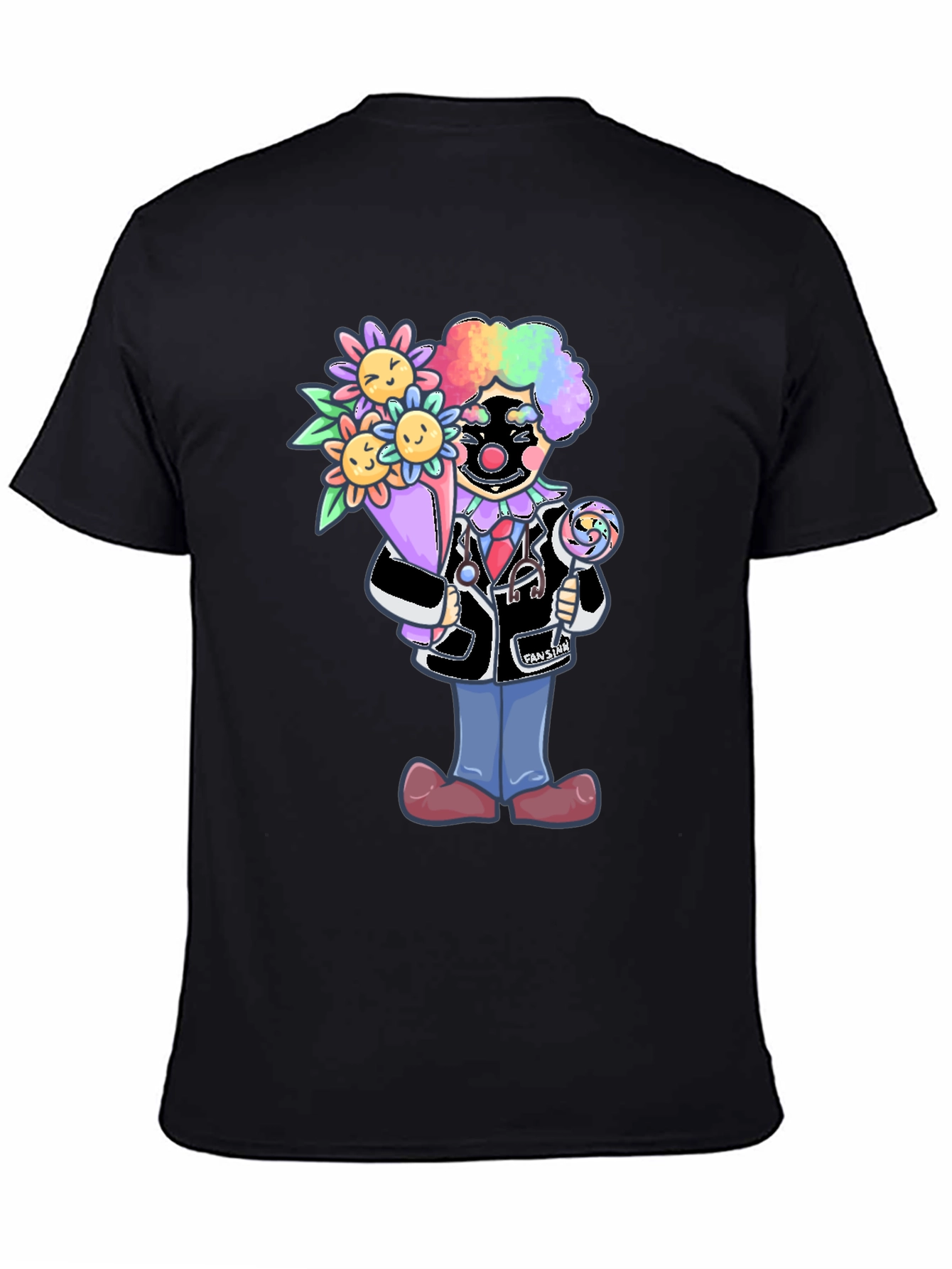 Black Clown Doctor T-Shirt with Flowers & Lollipop view 4