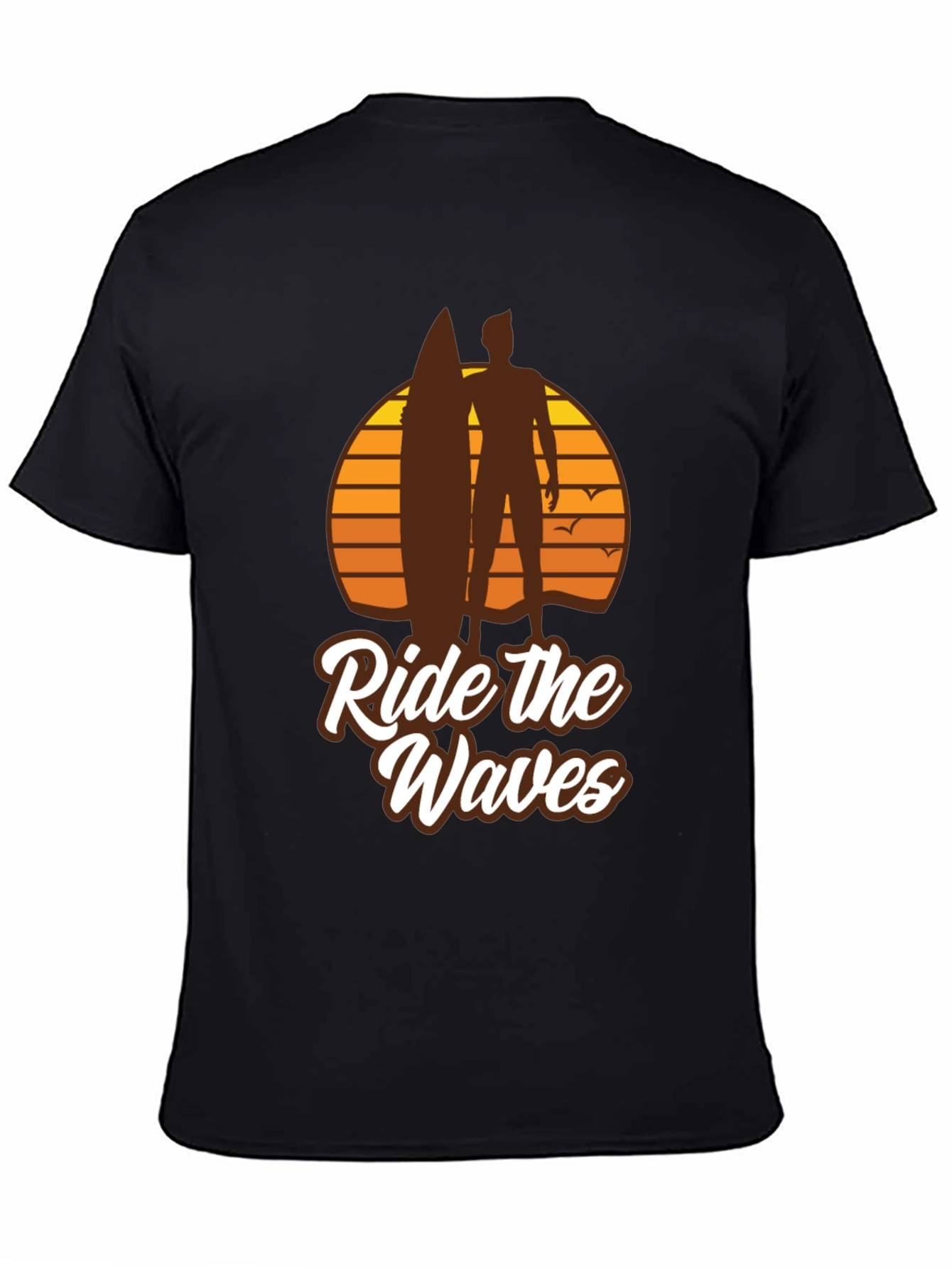 Black Ride the Waves Graphic T-Shirt - Surfer Style view 4