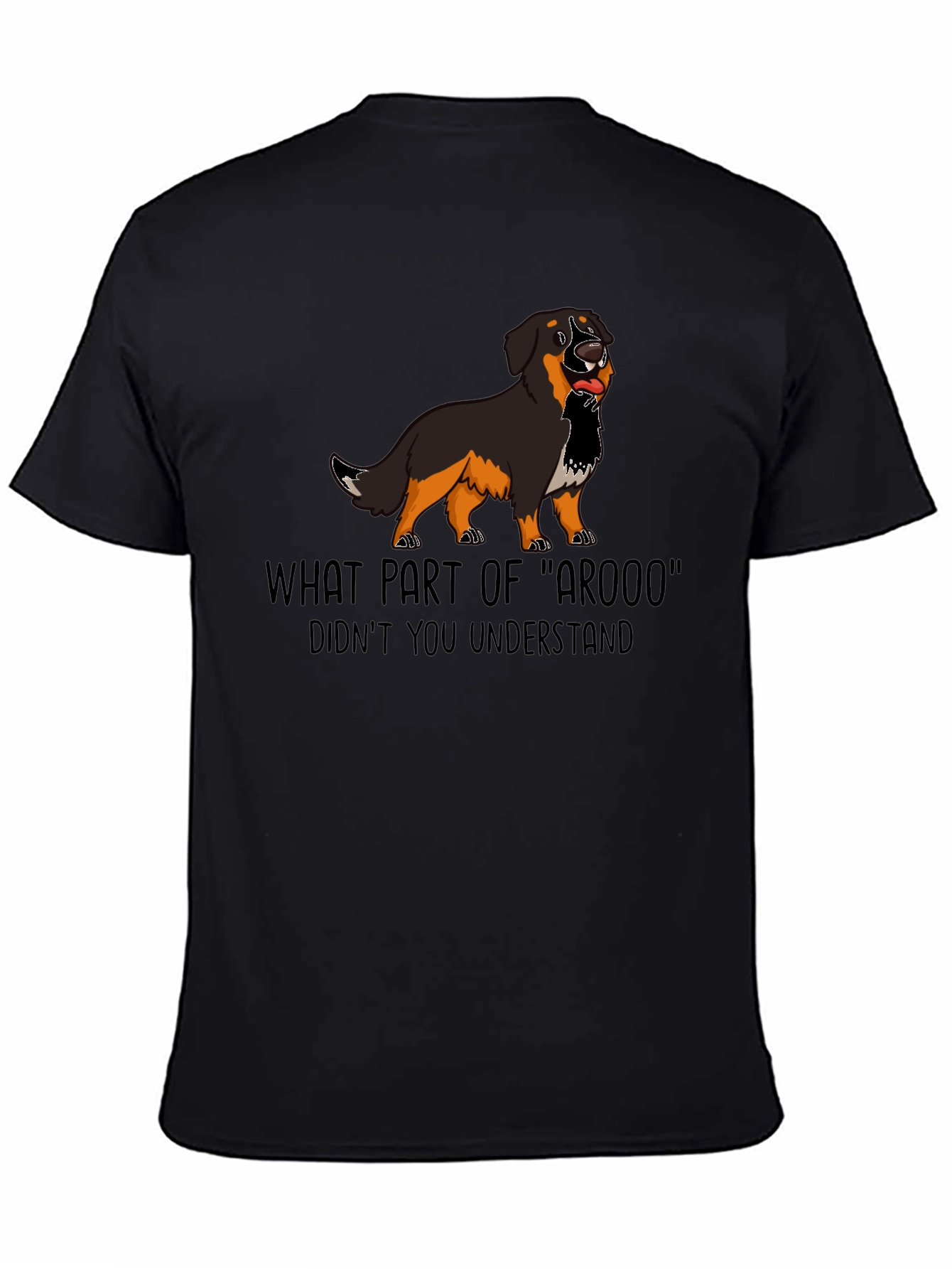 Black Funny Dog Graphic Tee - "AROOO" T-Shirt view 4