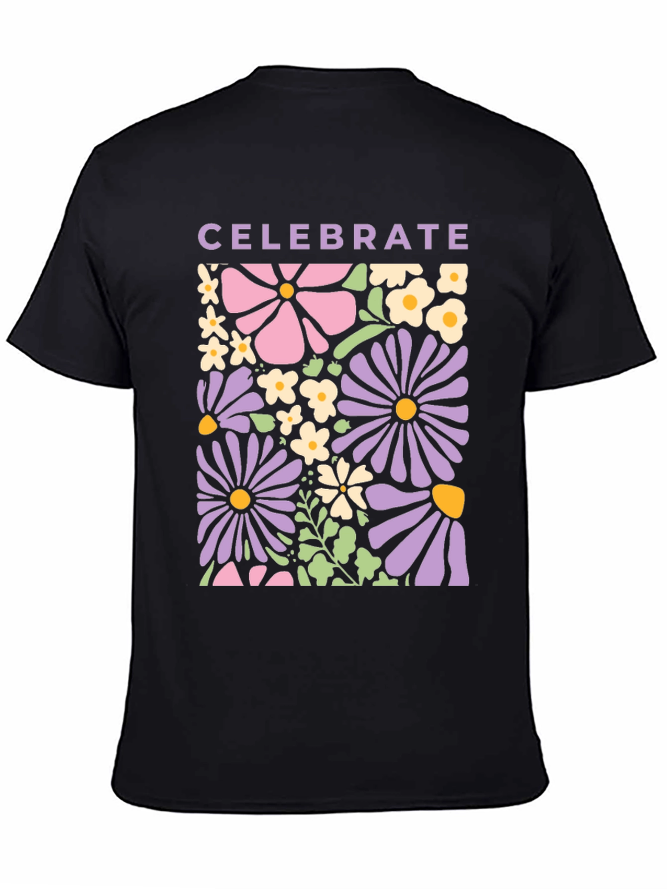 Black Celebrate Floral Graphic Tee - Retro Flower Power Shirt view 4