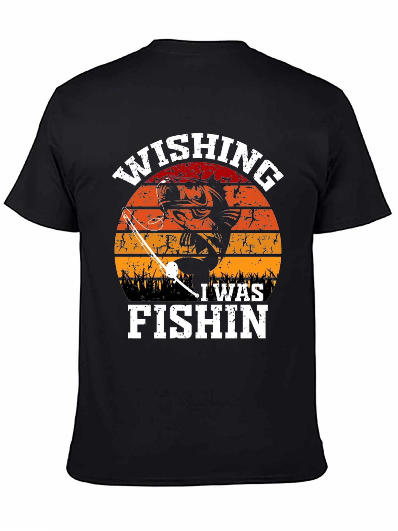 Black Wishing I Was Fishin' Graphic T-Shirt view 4