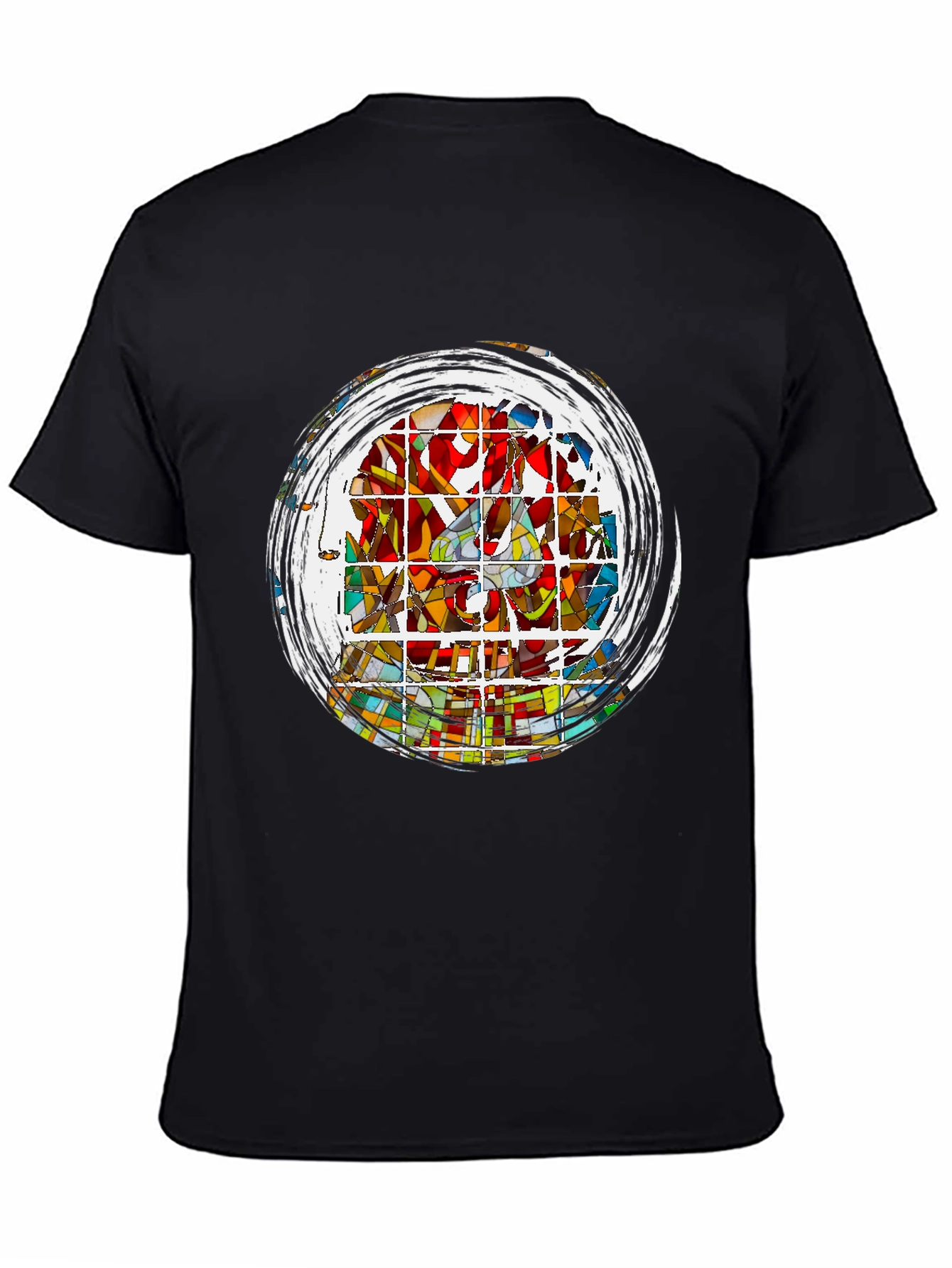 Black Abstract Stained Glass Art Graphic Tee - Black view 4