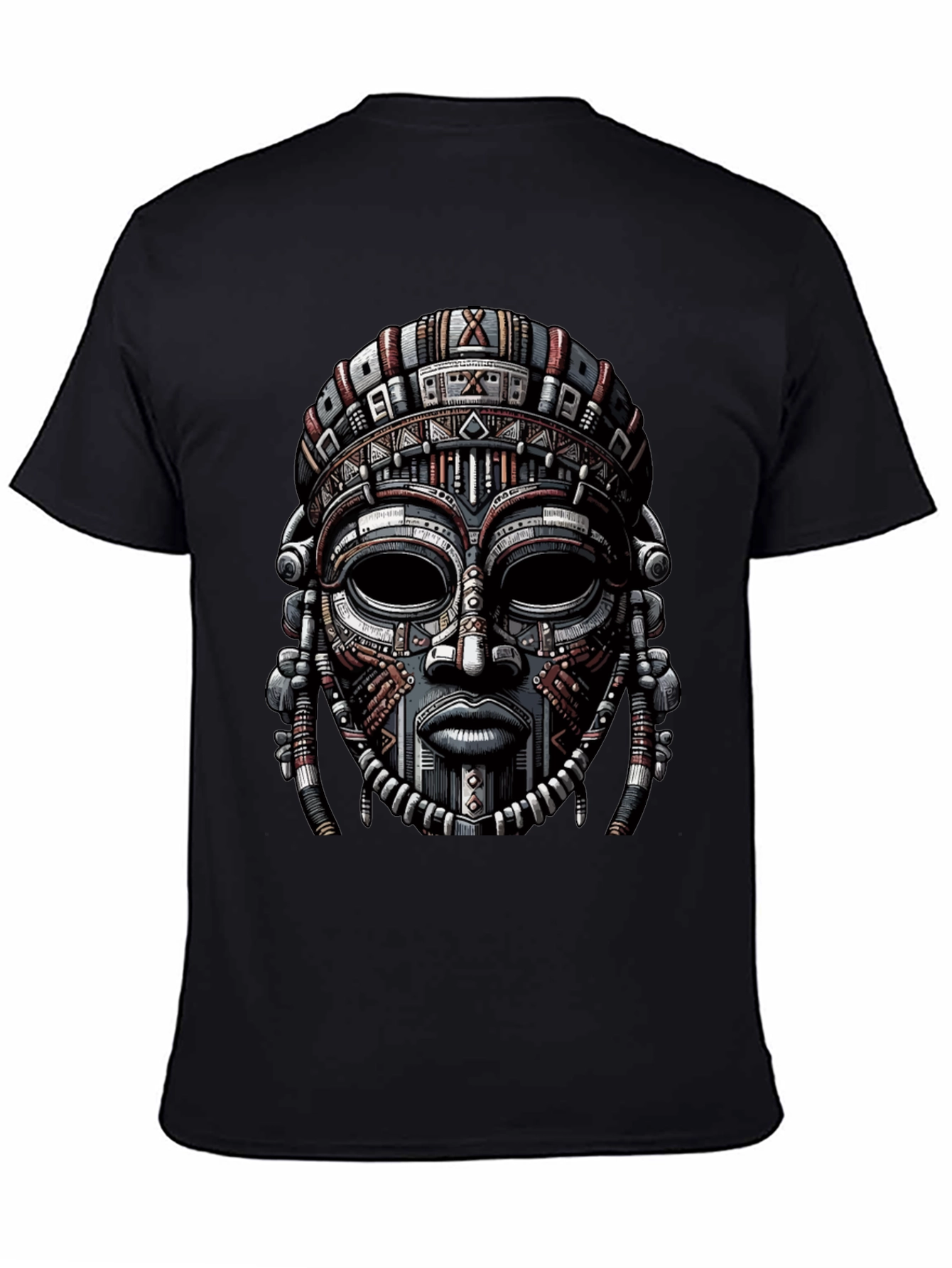 Black Tribal Mask Graphic Print T-Shirt view 4