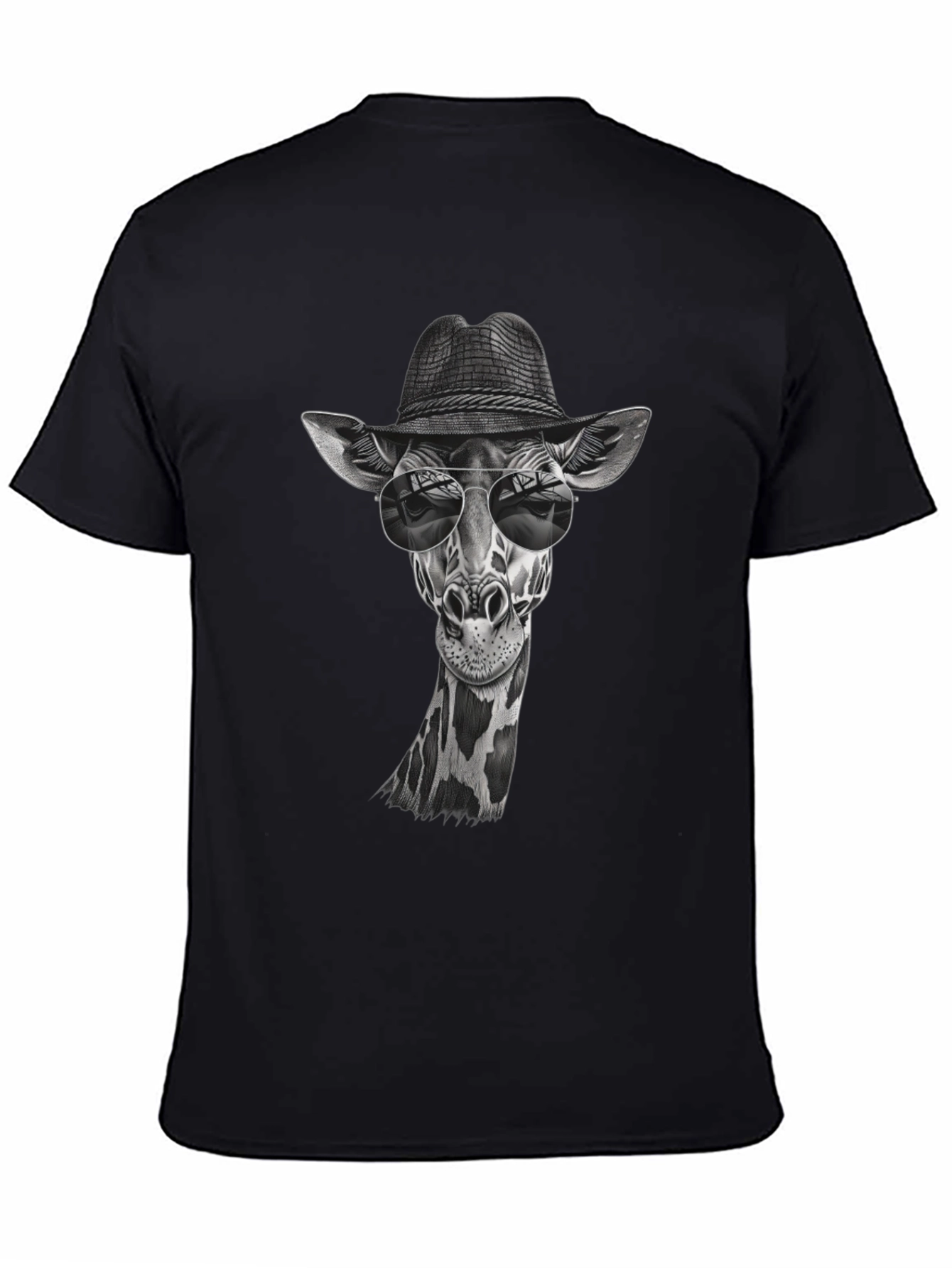 Black Cool Giraffe in Hat Graphic T-Shirt view 4