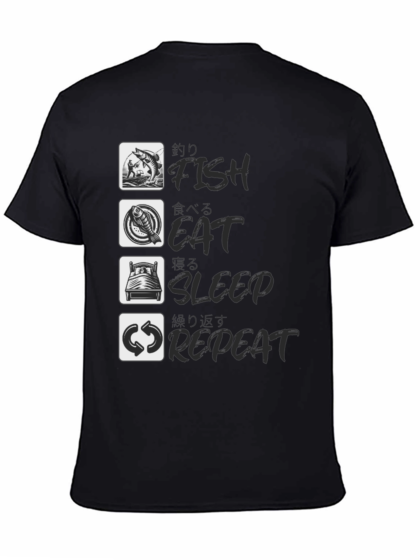 Black Fish Eat Sleep Repeat Black Graphic Tee view 4