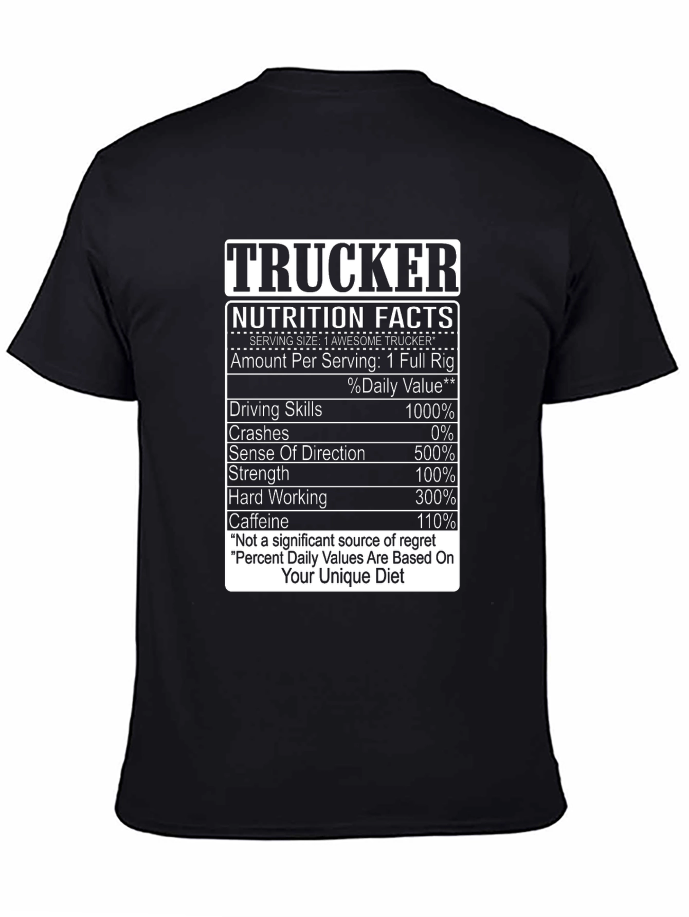Black Trucker Nutrition Facts T-Shirt - Funny Truck Driver Tee view 4