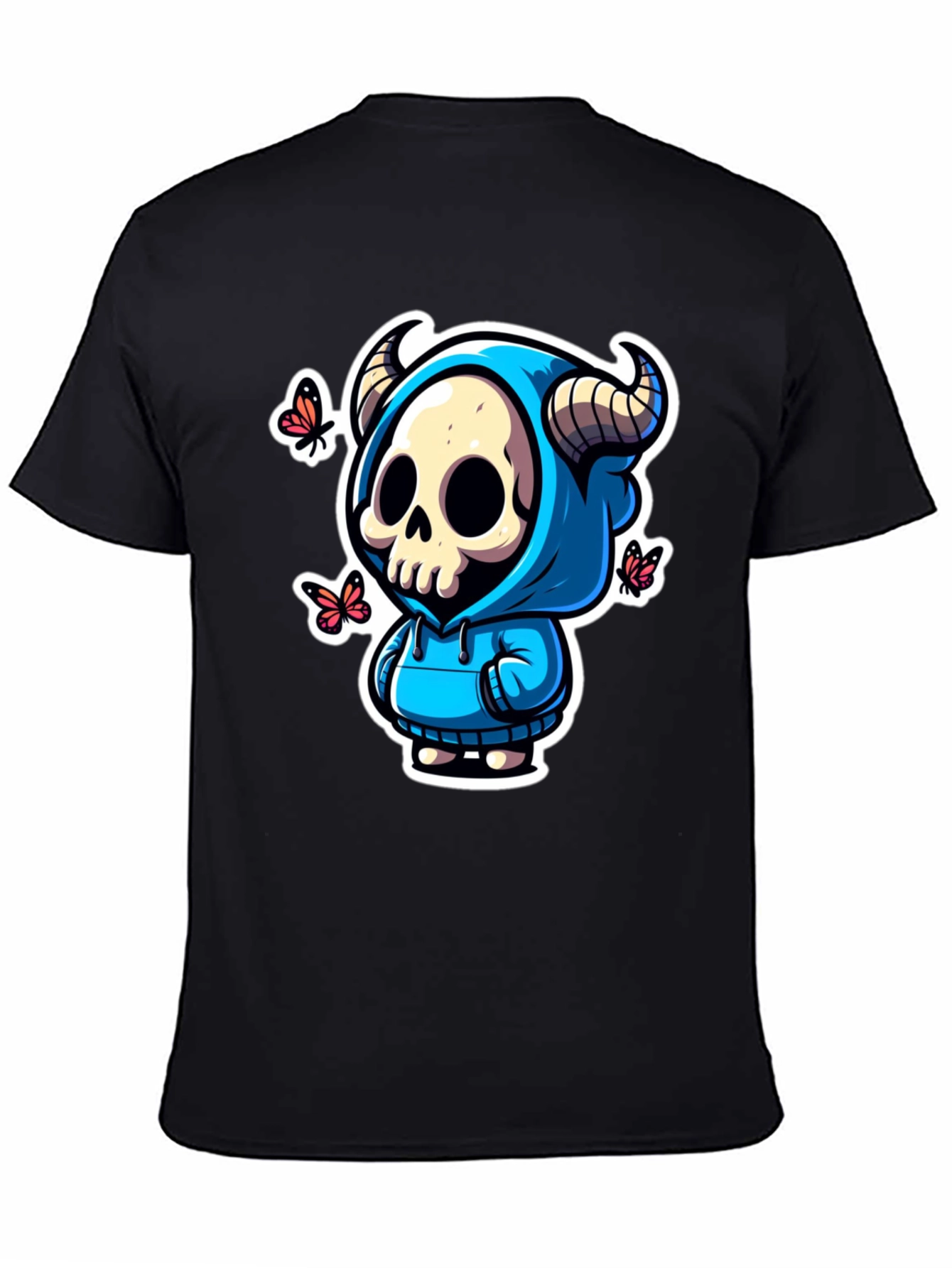 Black Skull Horns Hoodie T-Shirt view 4