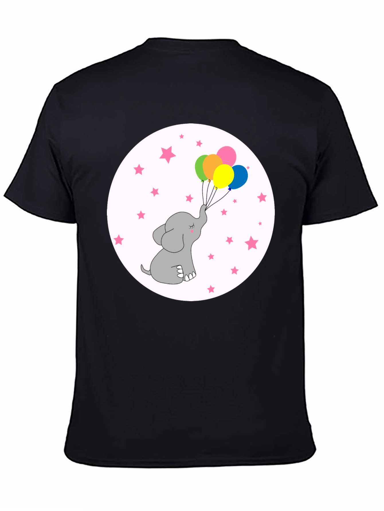 Black Elephant Balloons Black T-Shirt Cute Cartoon Style view 4