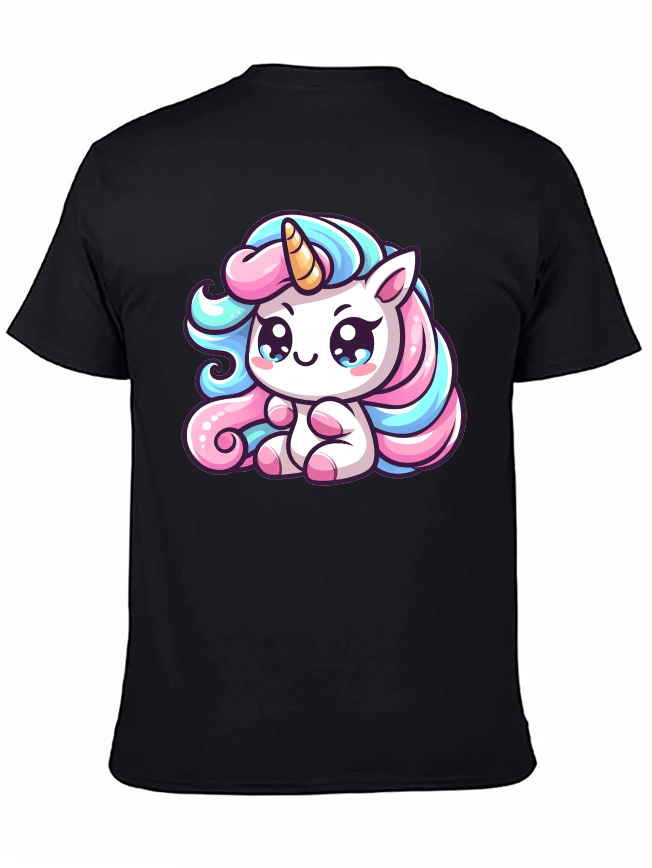 Black Cute Unicorn Graphic Black Tee Shirt view 4