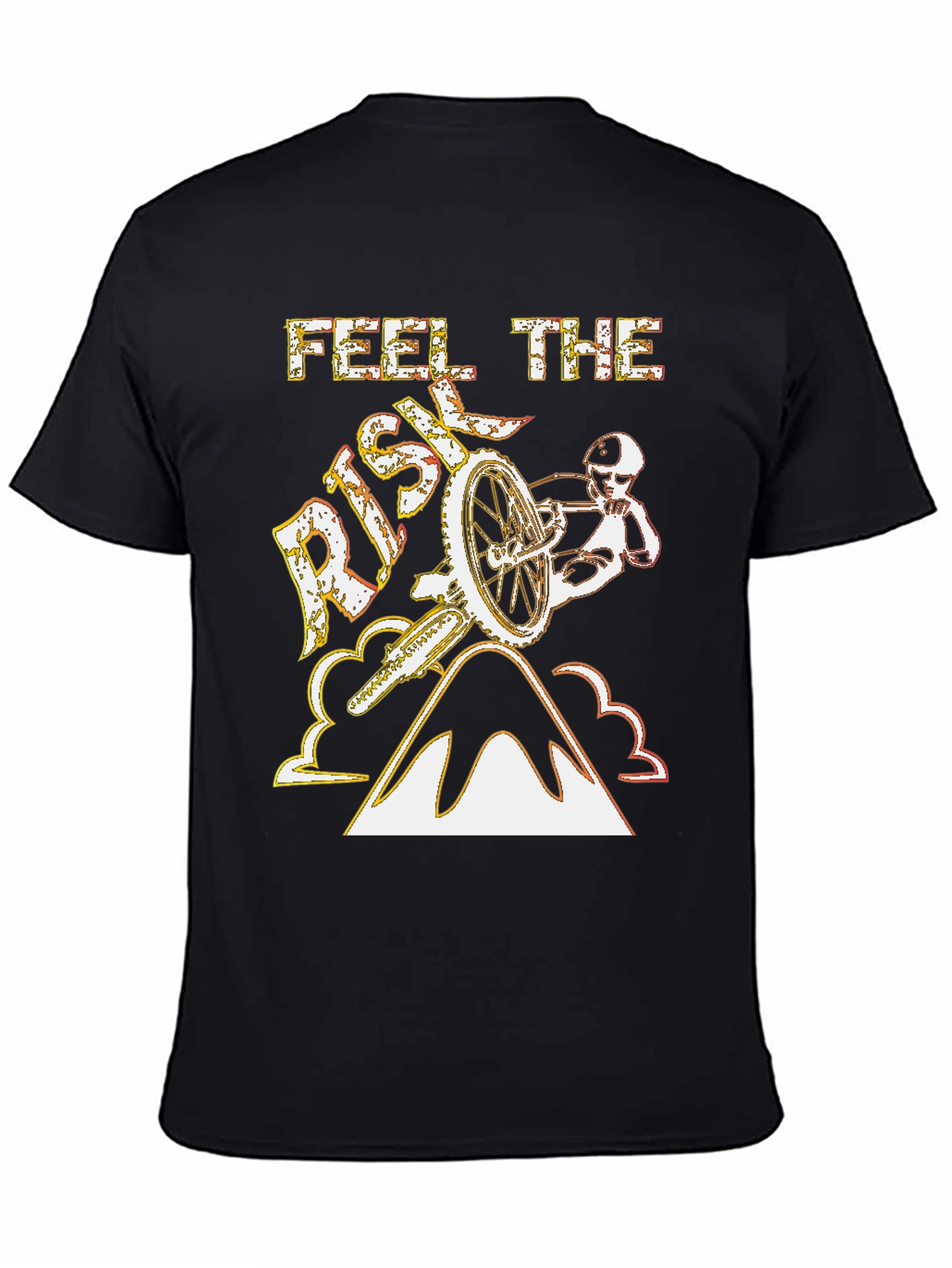 Black Feel The Risk T-Shirt - Mountain Biking Design view 4