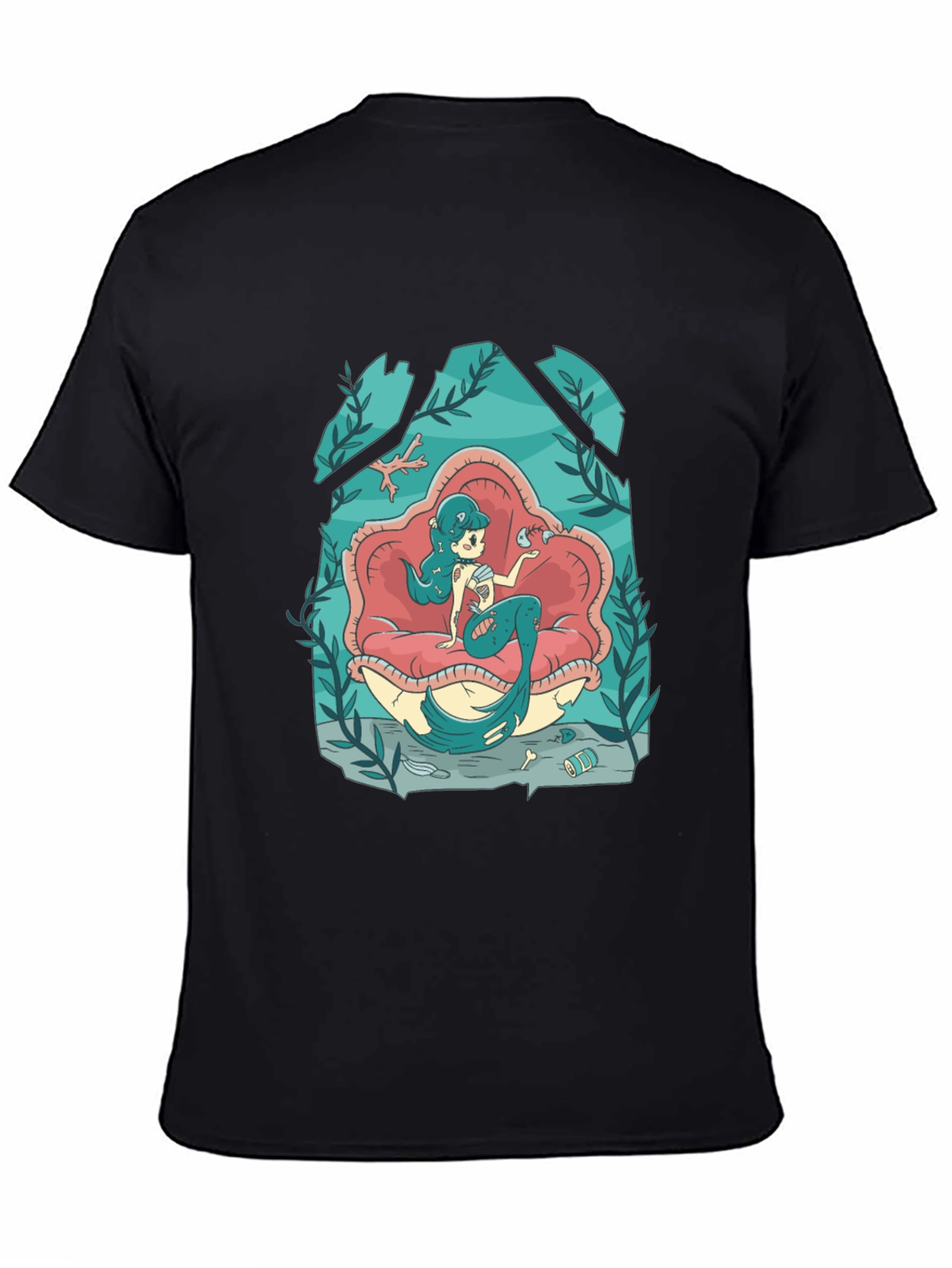 Black Mermaid in Shell T-Shirt - Unique Graphic Tee view 4