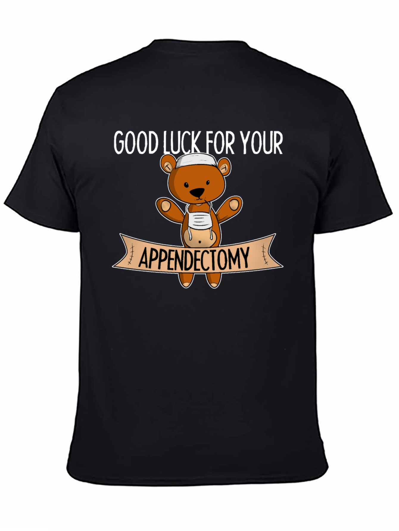 Black Good Luck Appendectomy Teddy Bear Graphic T-Shirt view 4