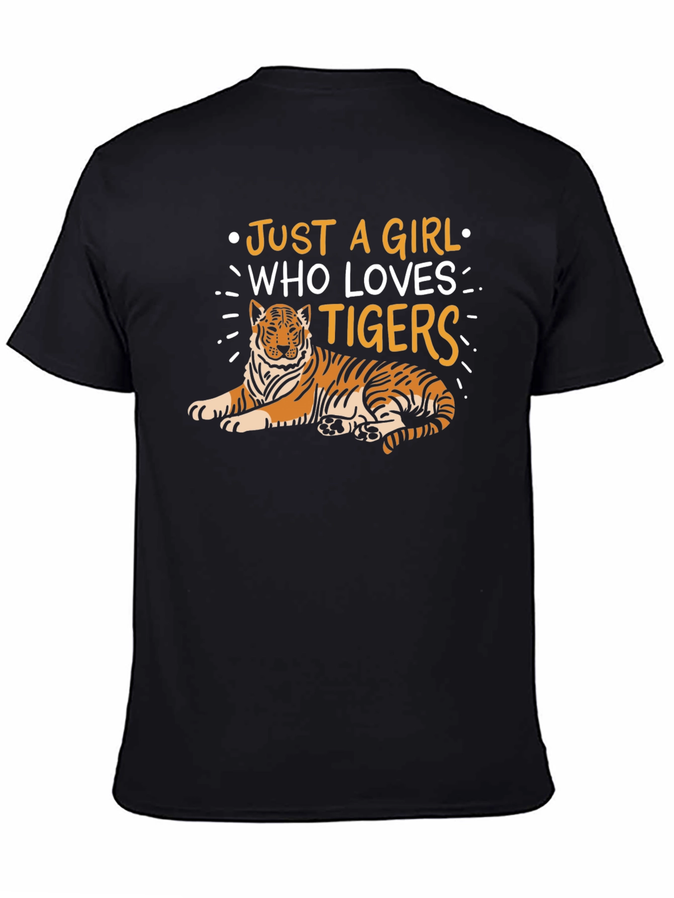 Black Just a Girl Who Loves Tigers T-Shirt - Black view 4