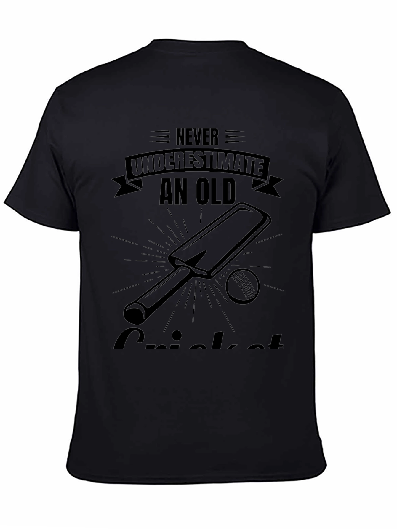 Black Old Cricket Player T-Shirt - Never Underestimate view 4