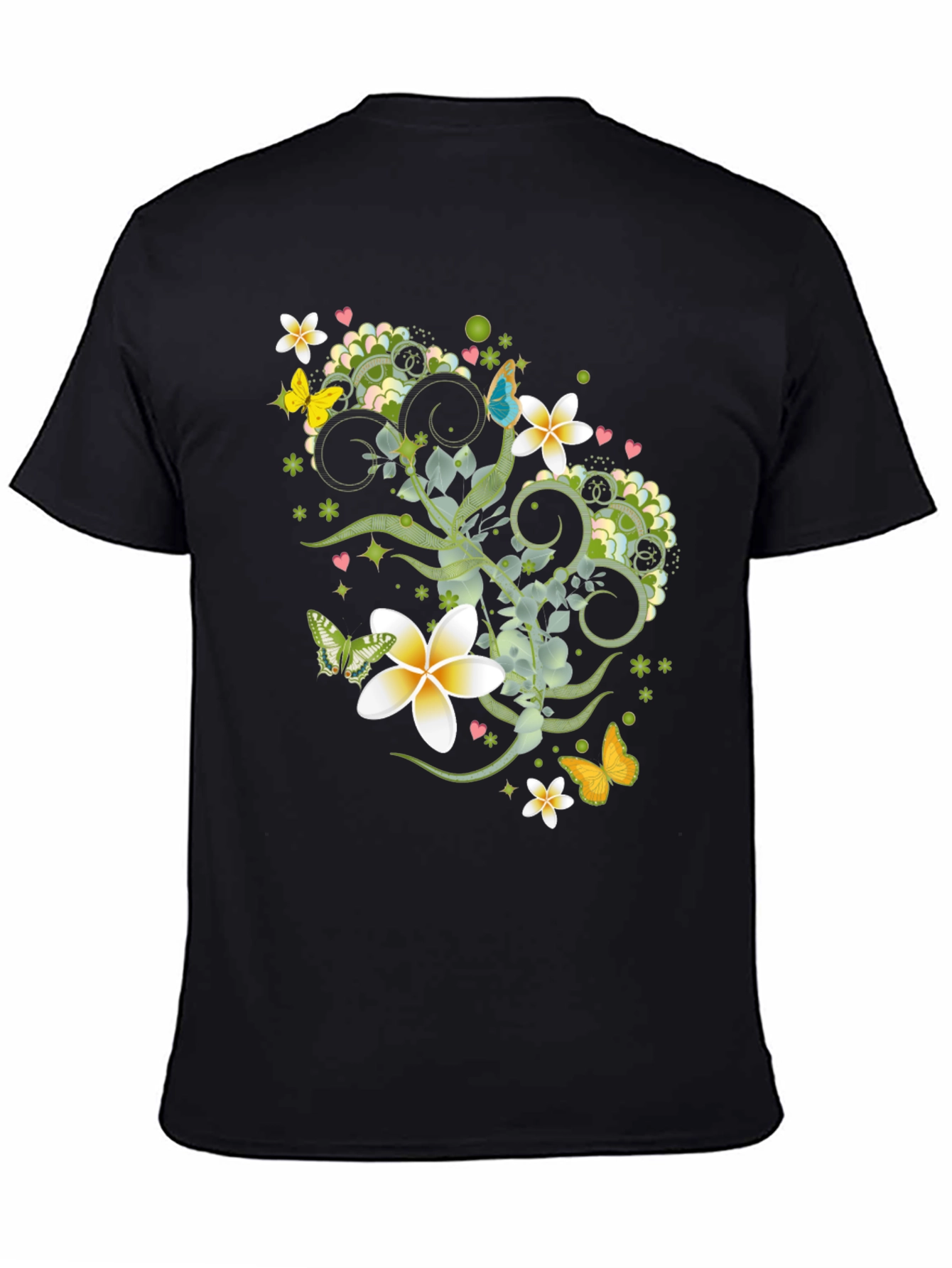 Black Floral Butterfly Graphic Black T-Shirt view 4