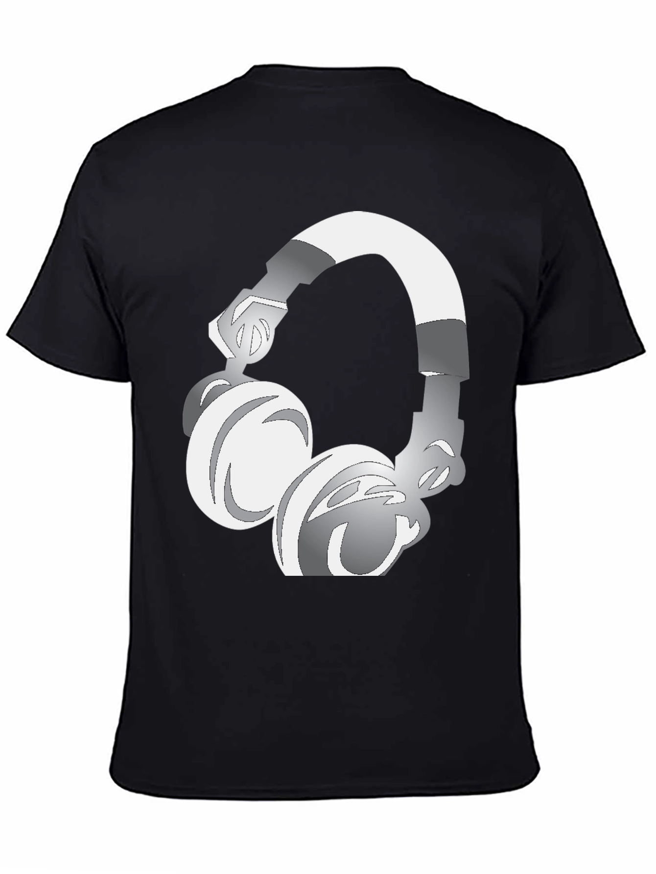 Black Cool Graphic Tee: Silver Headphones Design view 4