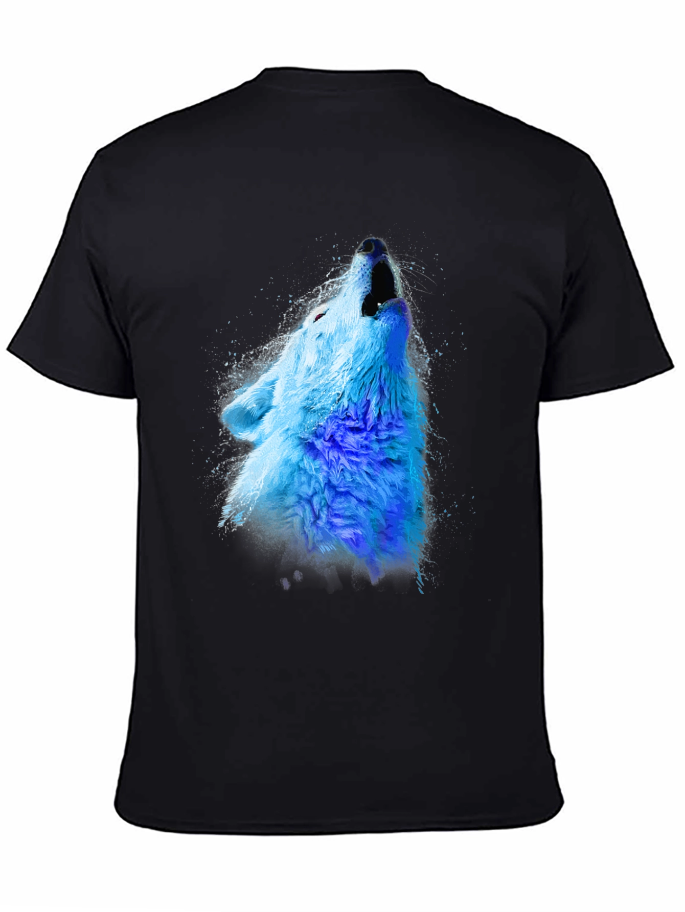 Black Blue Wolf Graphic Tee - Men's Black Crew Neck T-Shirt view 4