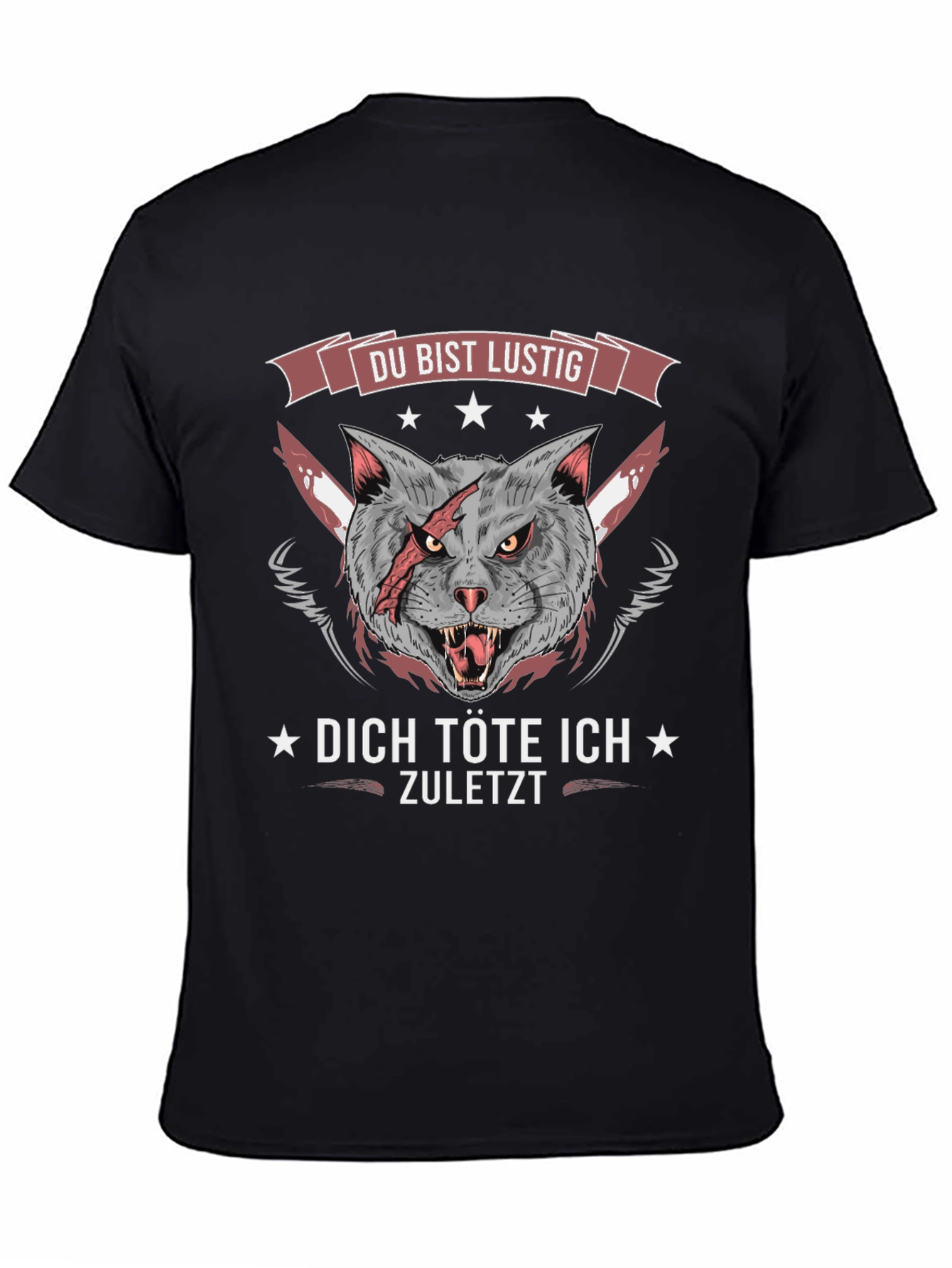 Black Funny Cat Graphic Tee - "Du Bist Lustig"  view 4