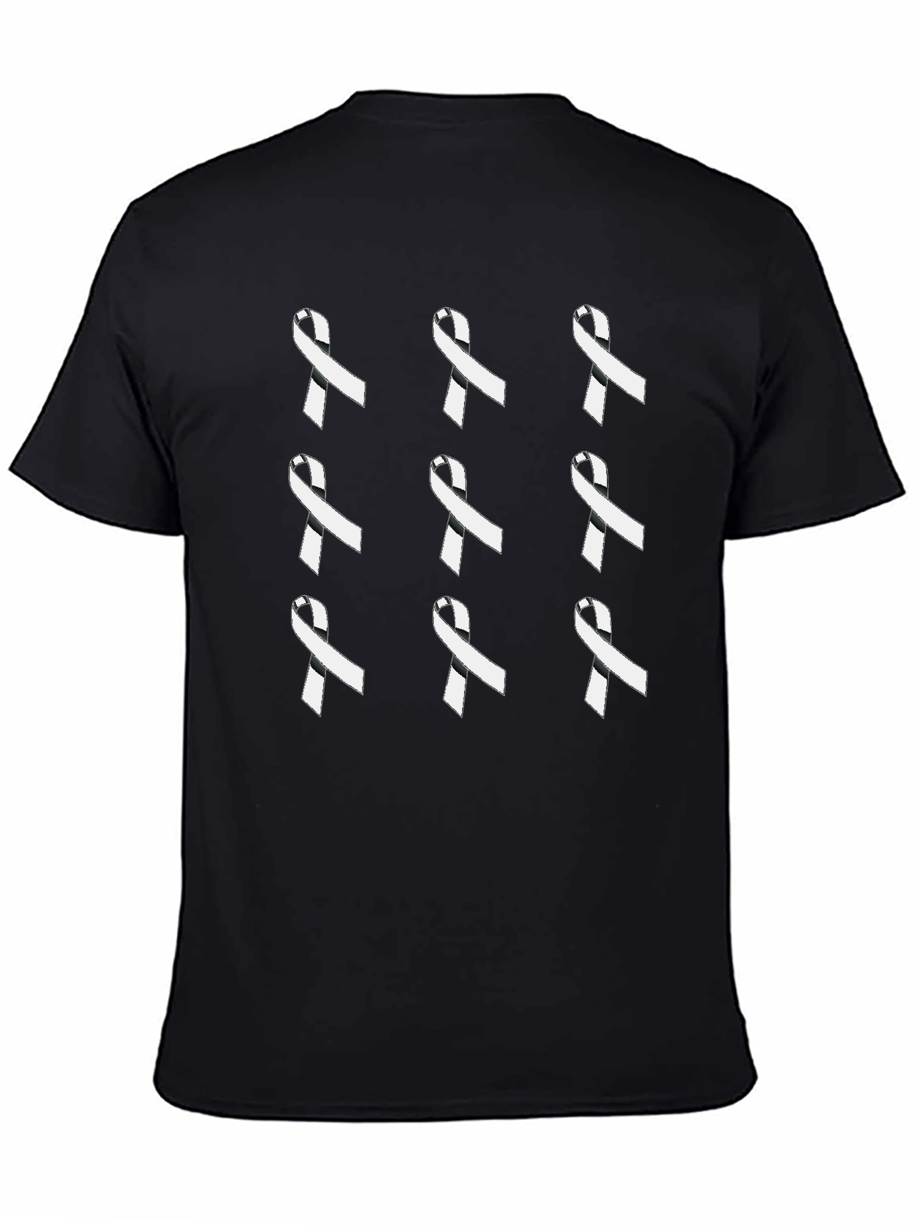 Black Awareness Ribbon Pattern Black Crew Neck T-Shirt view 4