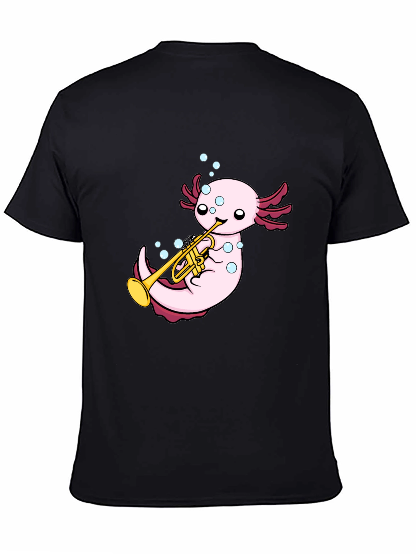 Black Axolotl Trumpet Player Graphic T-Shirt - Black view 4