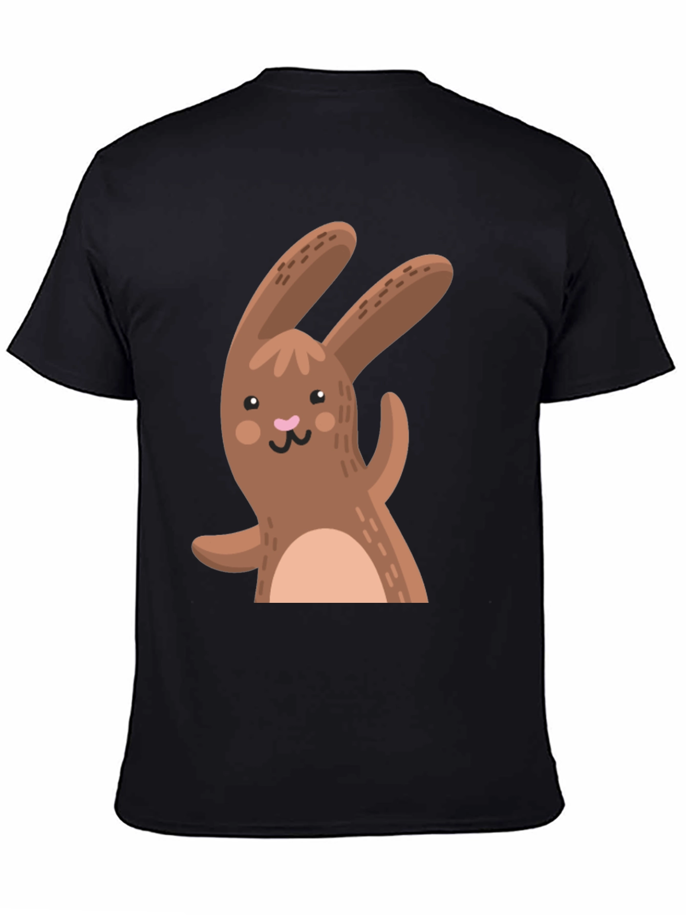 Black Cute Cartoon Rabbit Black T-Shirt view 4