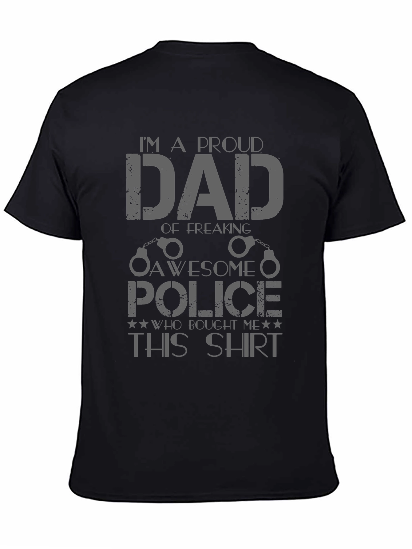 Black Proud Dad of Awesome Police T-Shirt view 4