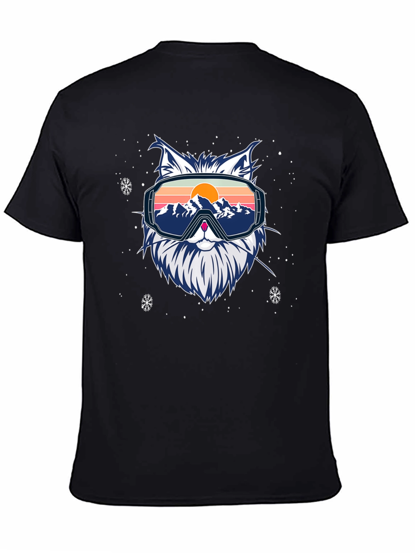 Black Cool Cat Ski Goggles Graphic Tee view 4