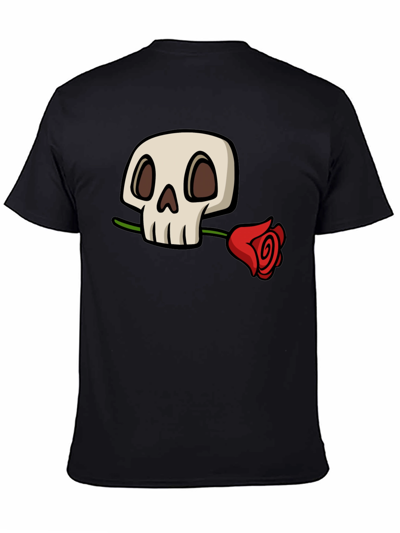 Black Skull and Rose Graphic T-Shirt - Cool Black Tee view 4
