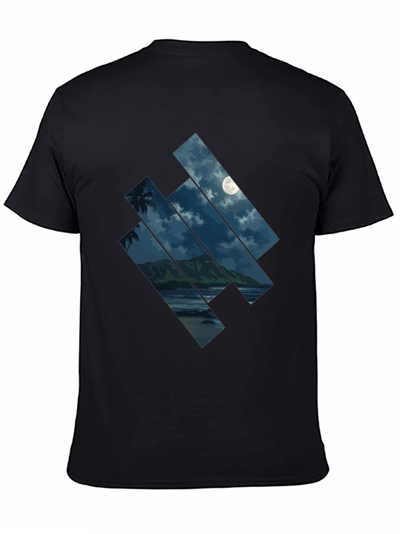 Moonlit Beach Graphic Tee - Men's Black T-Shirt - 4