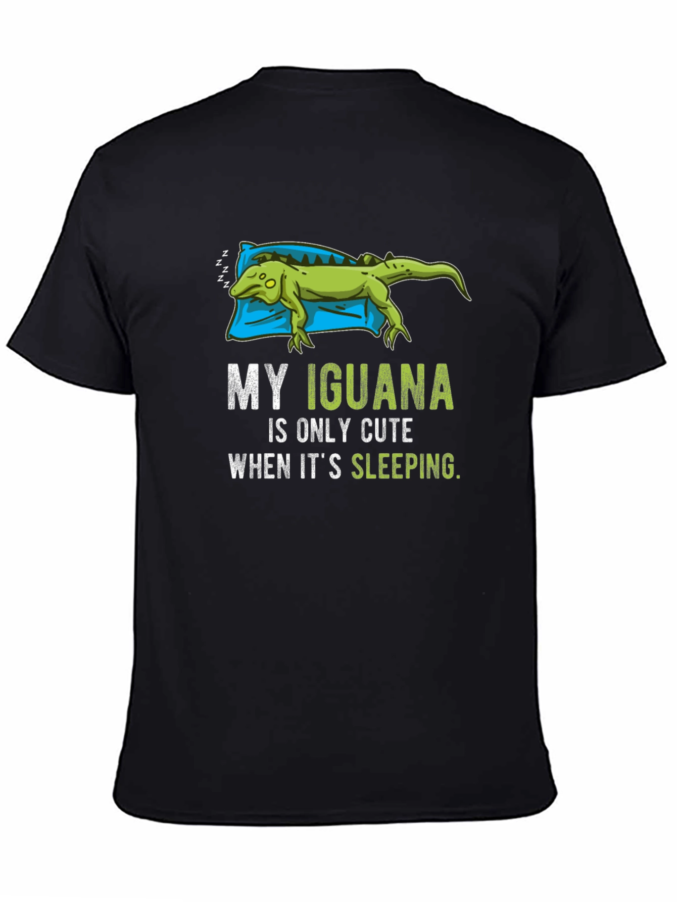 Black Funny Iguana Sleeping T-Shirt view 4