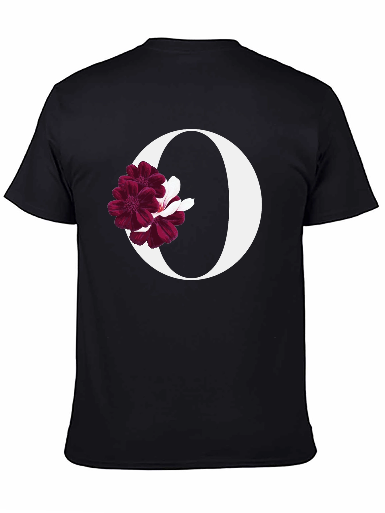 Black Floral Letter O Black T-Shirt view 4