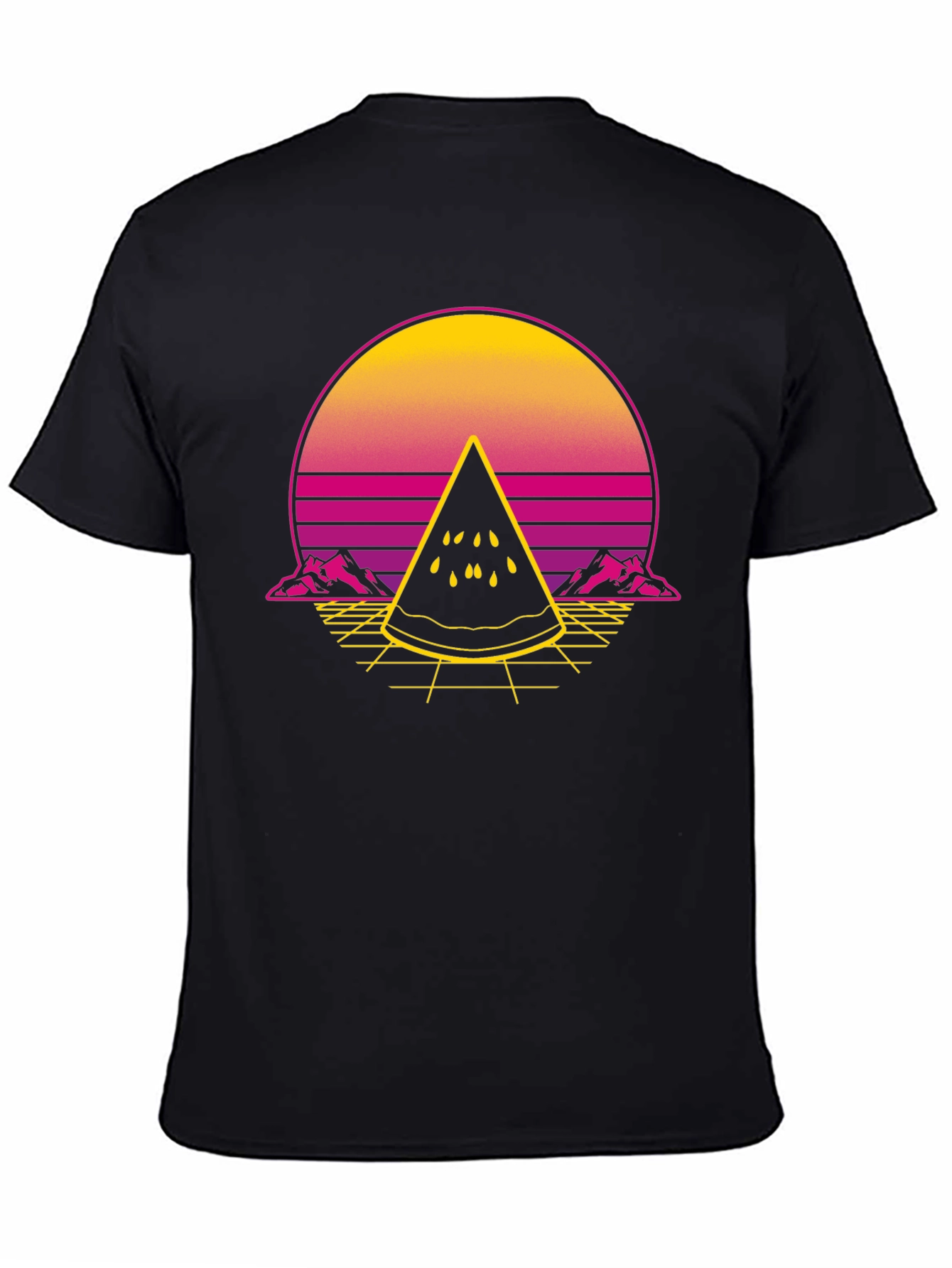 Black Retro Sunset Watermelon Slice T-Shirt view 4