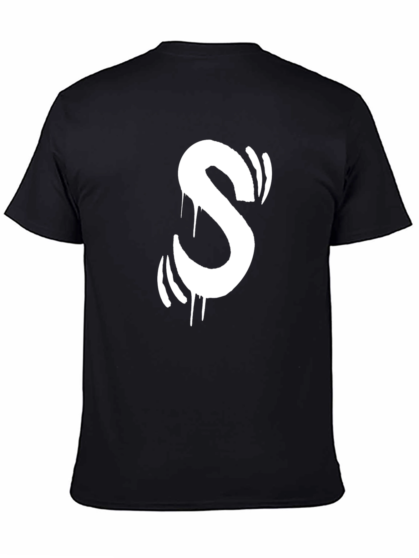 Black Urban Style Black T-Shirt with White Graffiti "S" view 4