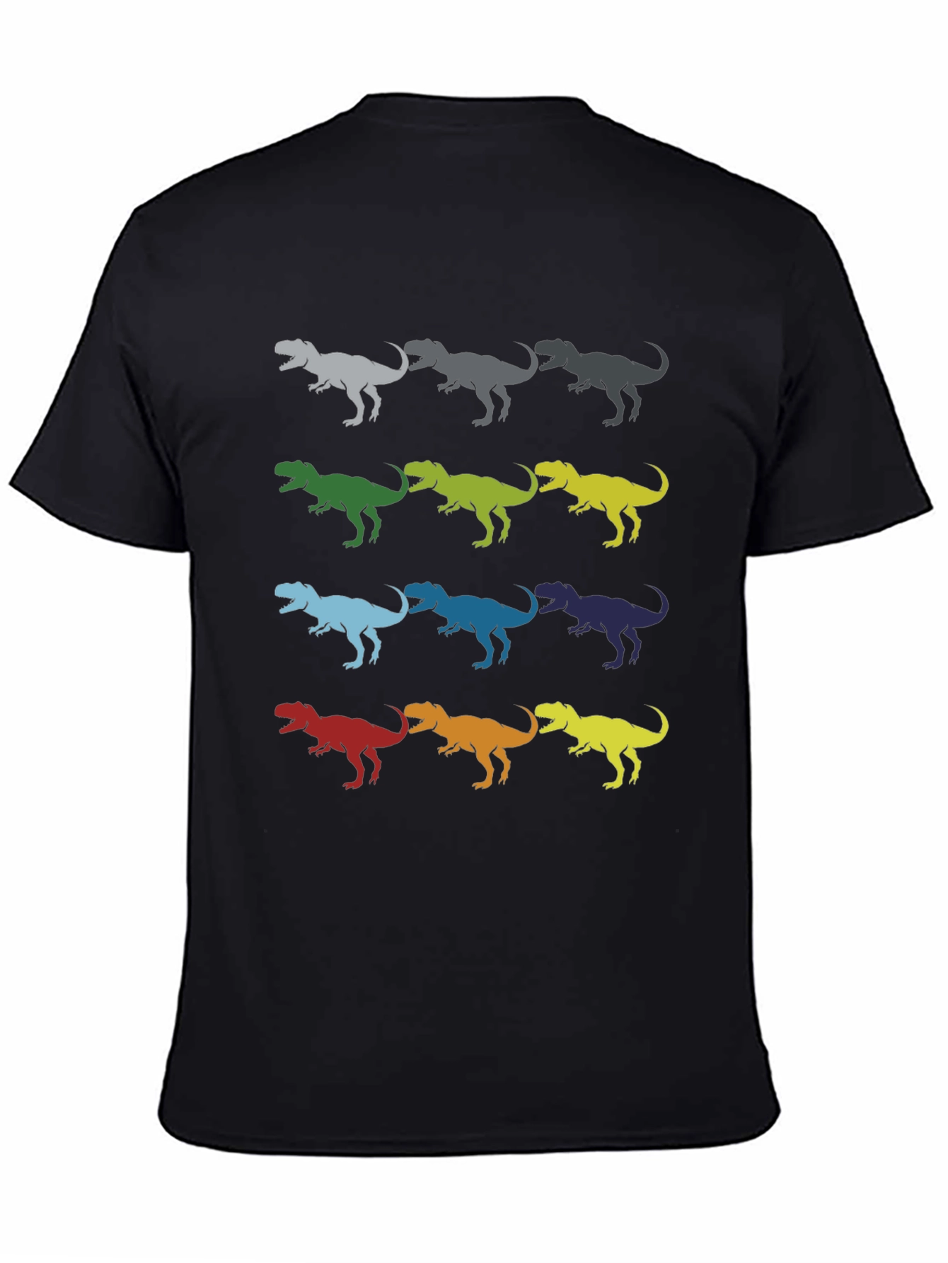 Black Dinosaur T-Rex Pattern Black Cotton T-Shirt view 4