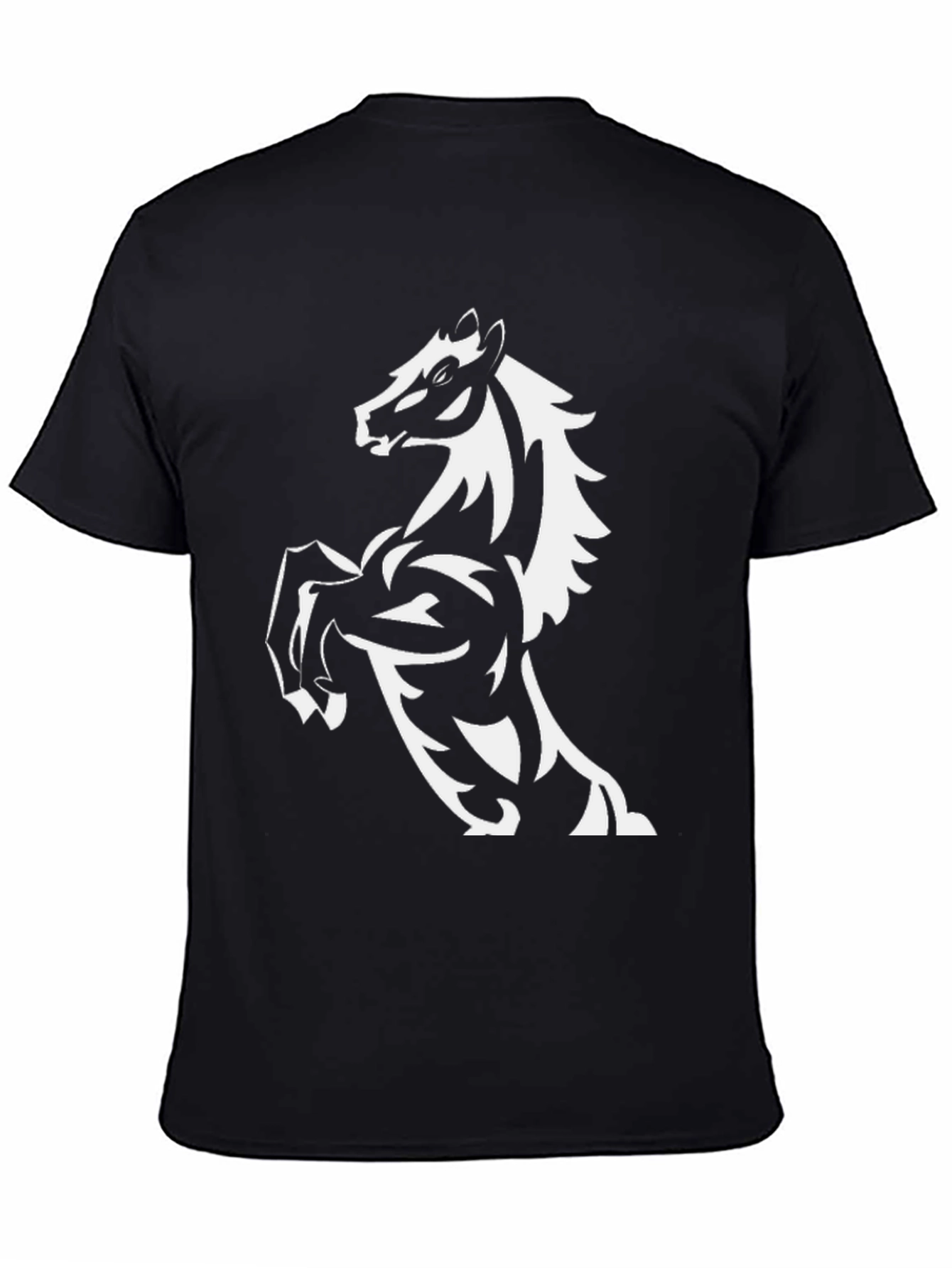 Black Men's Black T-Shirt with Horse Graphic view 4