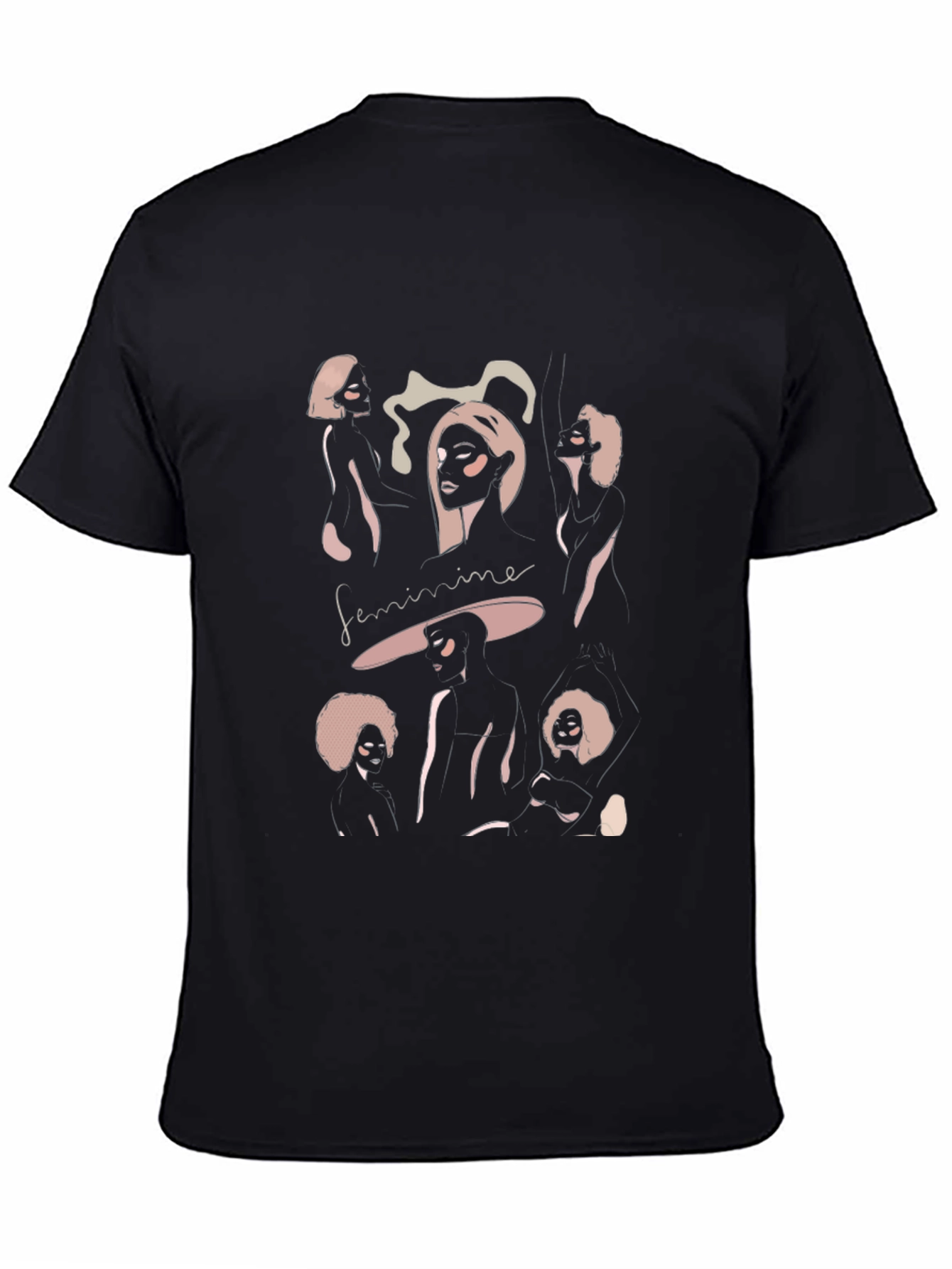 Black Feminine Graphic Tee - Stylish Black Crew Neck T-Shirt view 4