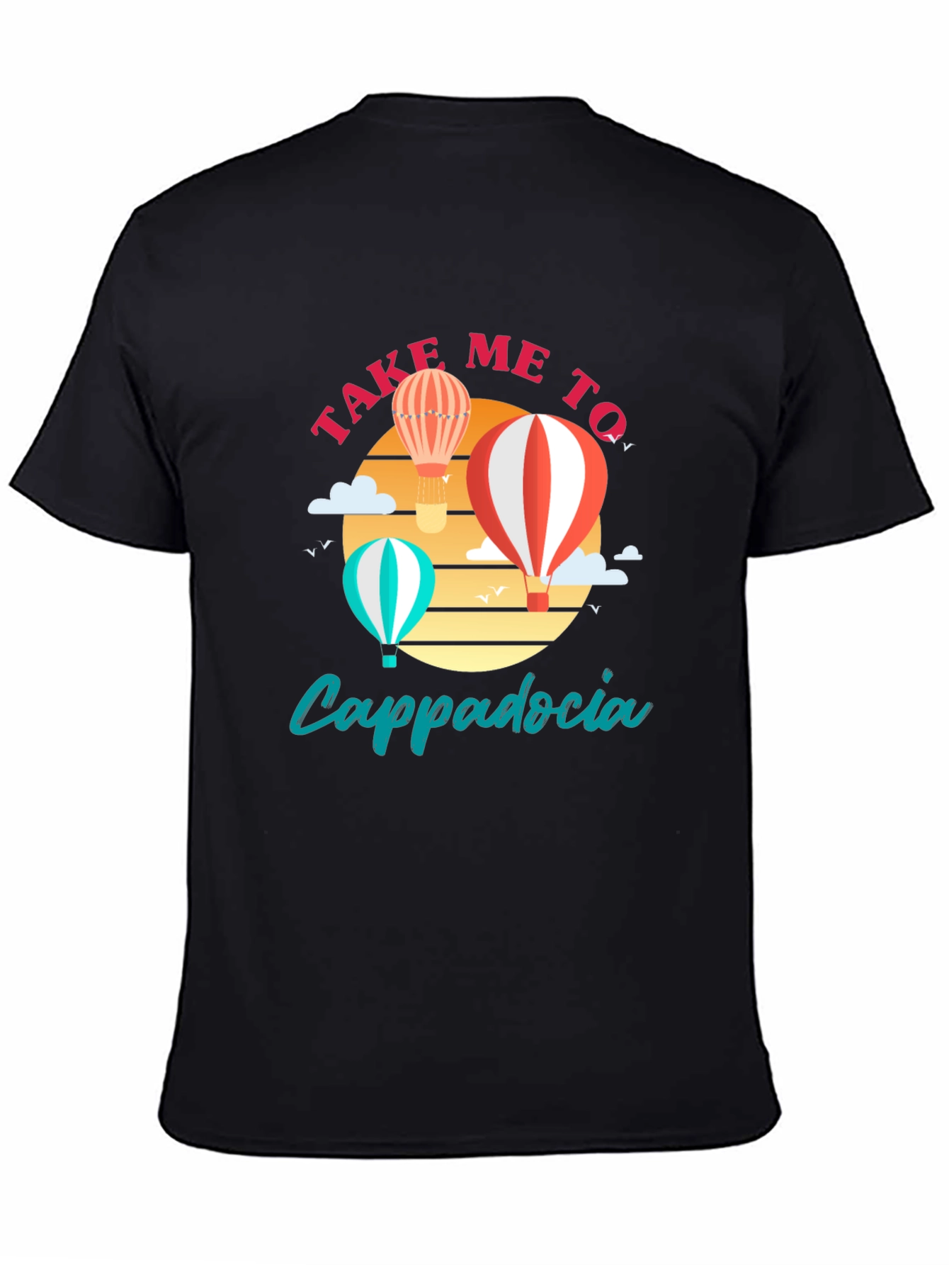 Black Cappadocia Hot Air Balloon T-Shirt view 4