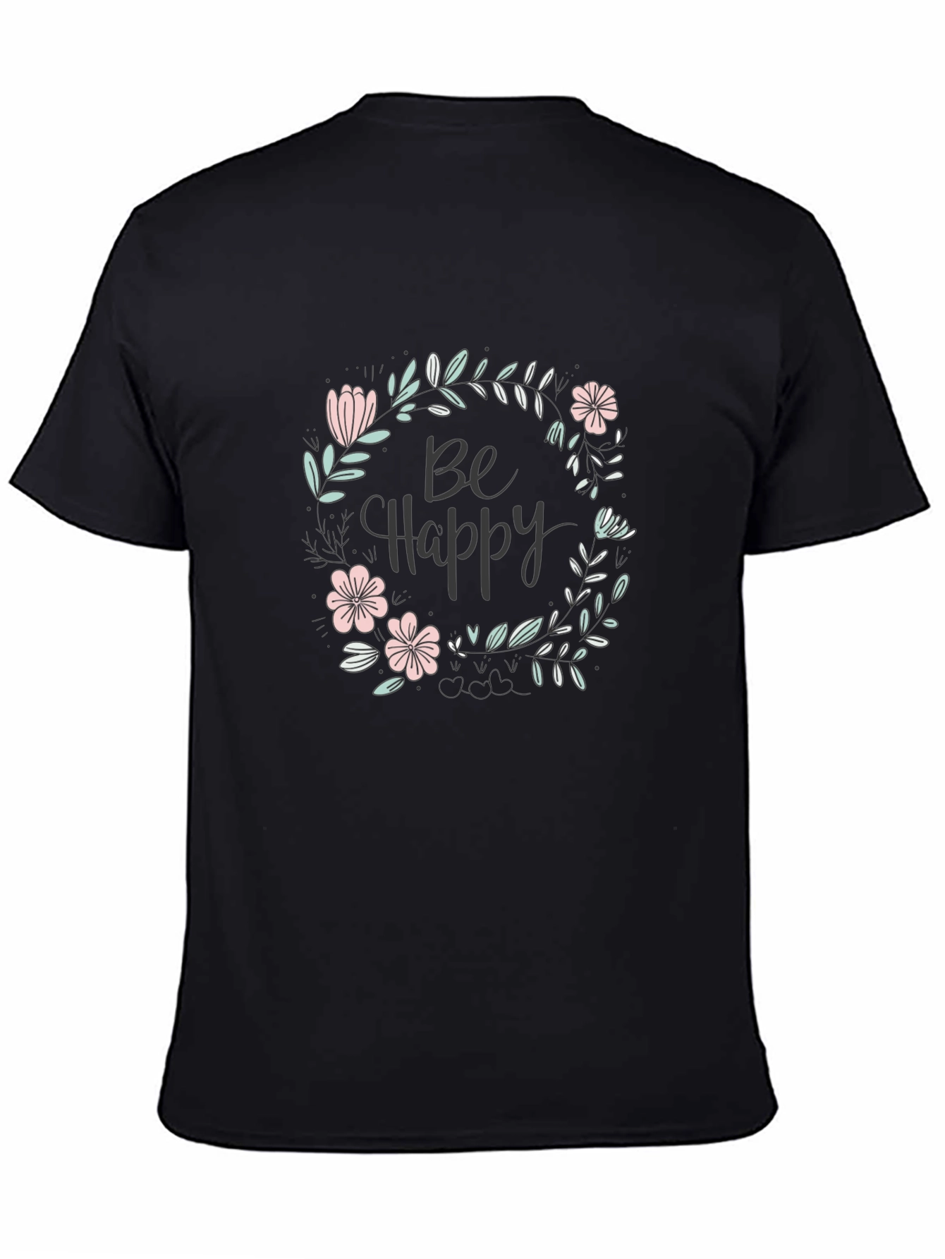 Black Be Happy Floral Graphic Tee - Black view 4