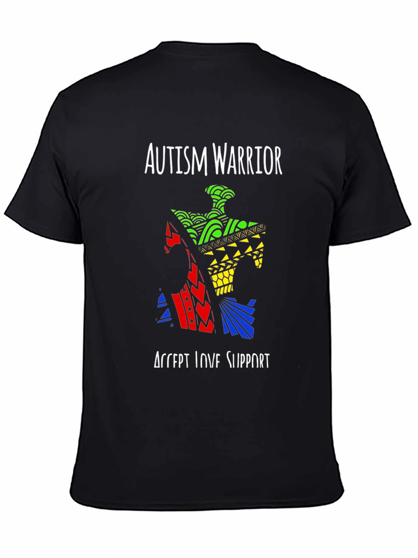 Black Autism Warrior Puzzle Piece T-Shirt view 4
