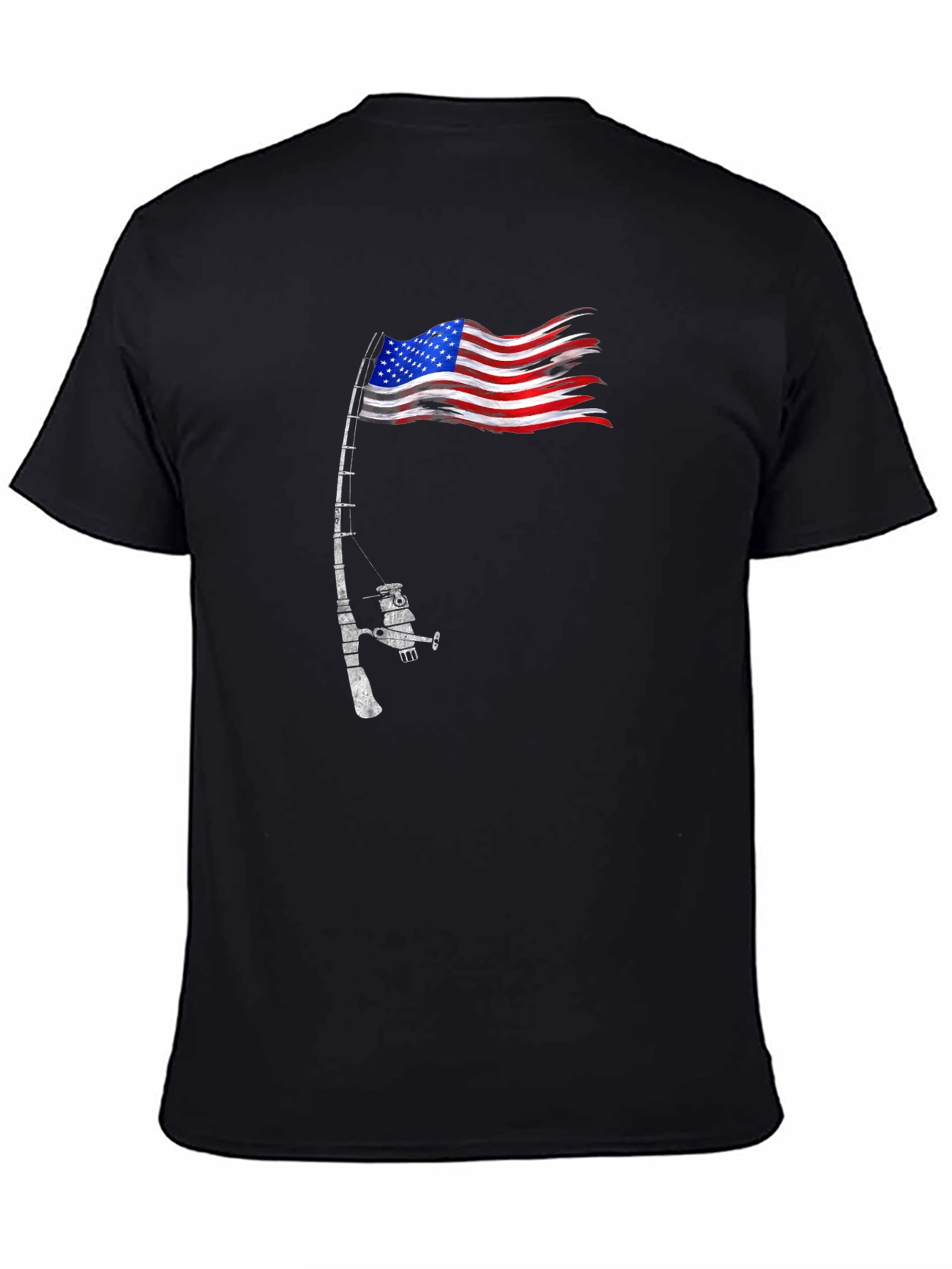 Black American Flag Fishing T-Shirt - Patriotic Angler view 4