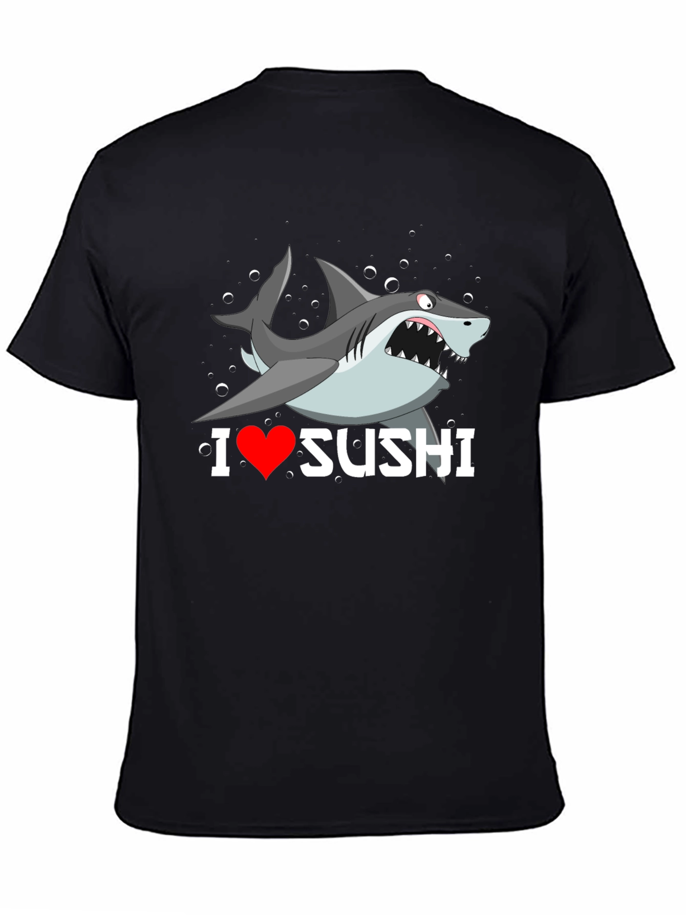 Black I Heart Sushi Shark Graphic T-Shirt view 4