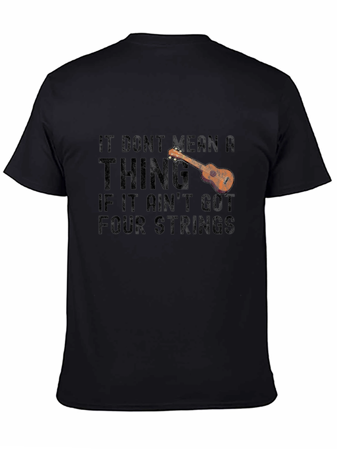 Black Ukulele Four Strings Graphic T-Shirt view 4
