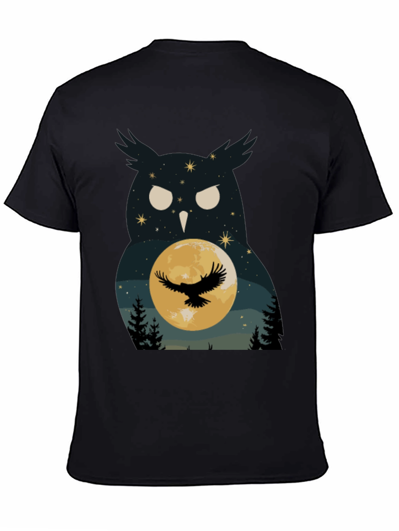 Black Owl & Moon Graphic Tee - Night Sky Black T-Shirt view 4
