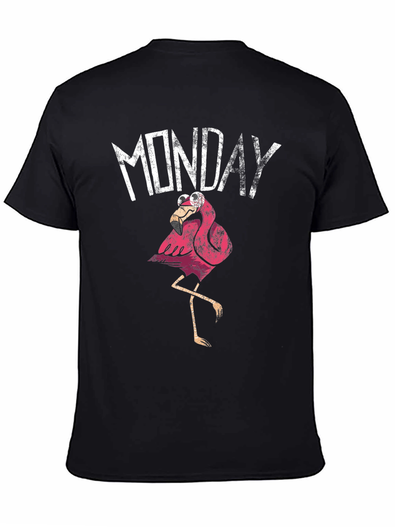 Black Funny Monday Flamingo Graphic T-Shirt - Black view 4