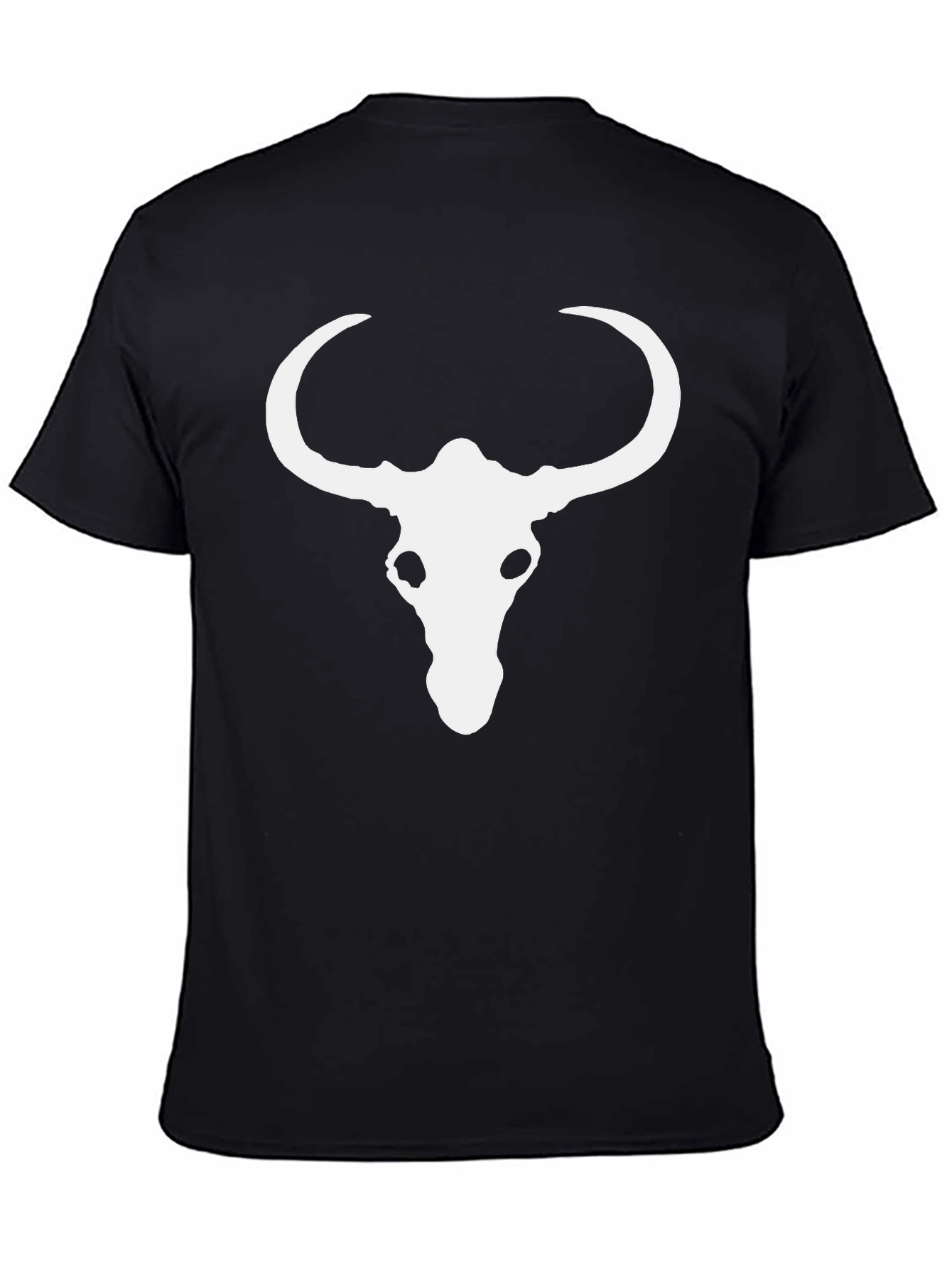 Black Skull Horn Graphic Tee - Black Cotton Blend Casual T-Shirt view 4